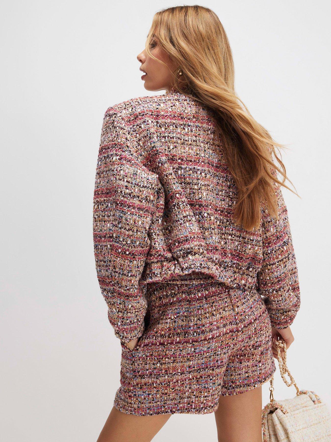 Image 2 of 4 of River Island Red Boucle Cropped Bomber Jacket