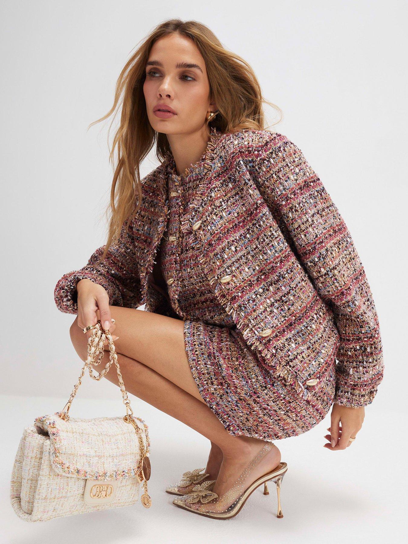 Image 4 of 4 of River Island Red Boucle Cropped Bomber Jacket