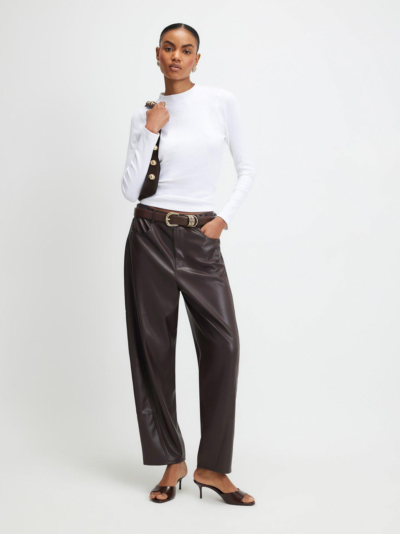 River Island Faux Leather Barrel Leg Trousers