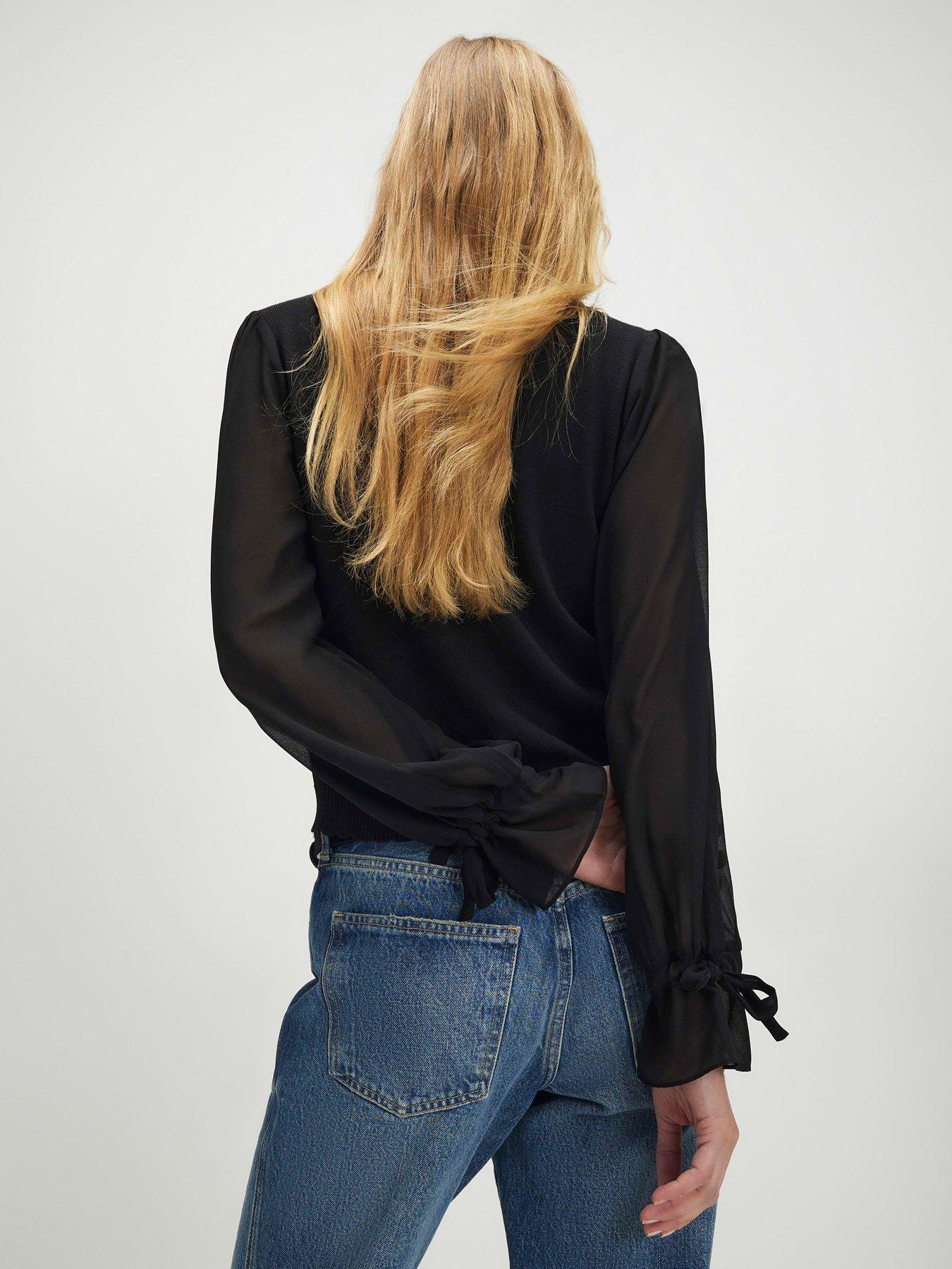 Image 2 of 4 of River Island Knitted Long Chiffon Sleeve Top