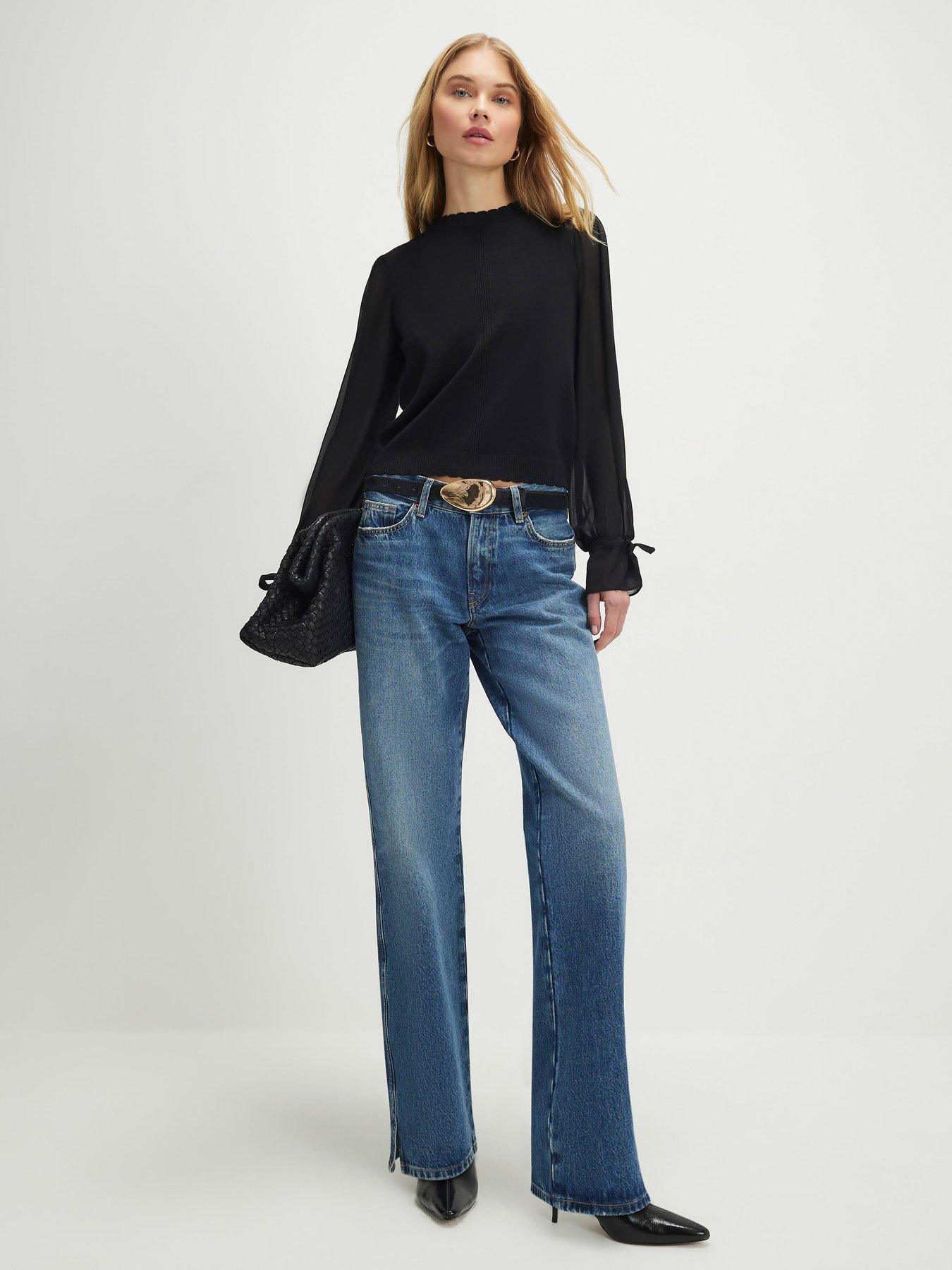 Image 3 of 4 of River Island Knitted Long Chiffon Sleeve Top