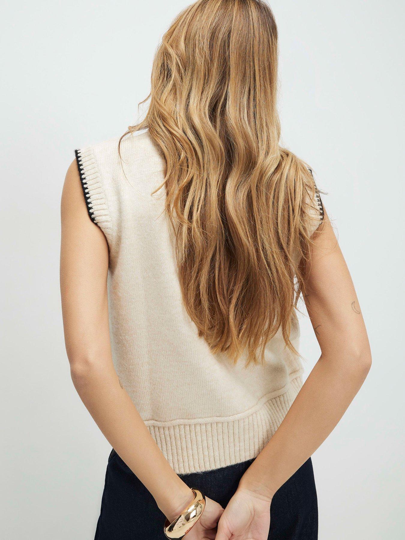 Image 2 of 4 of River Island Cream Knitted Tie Neck Waistcoat