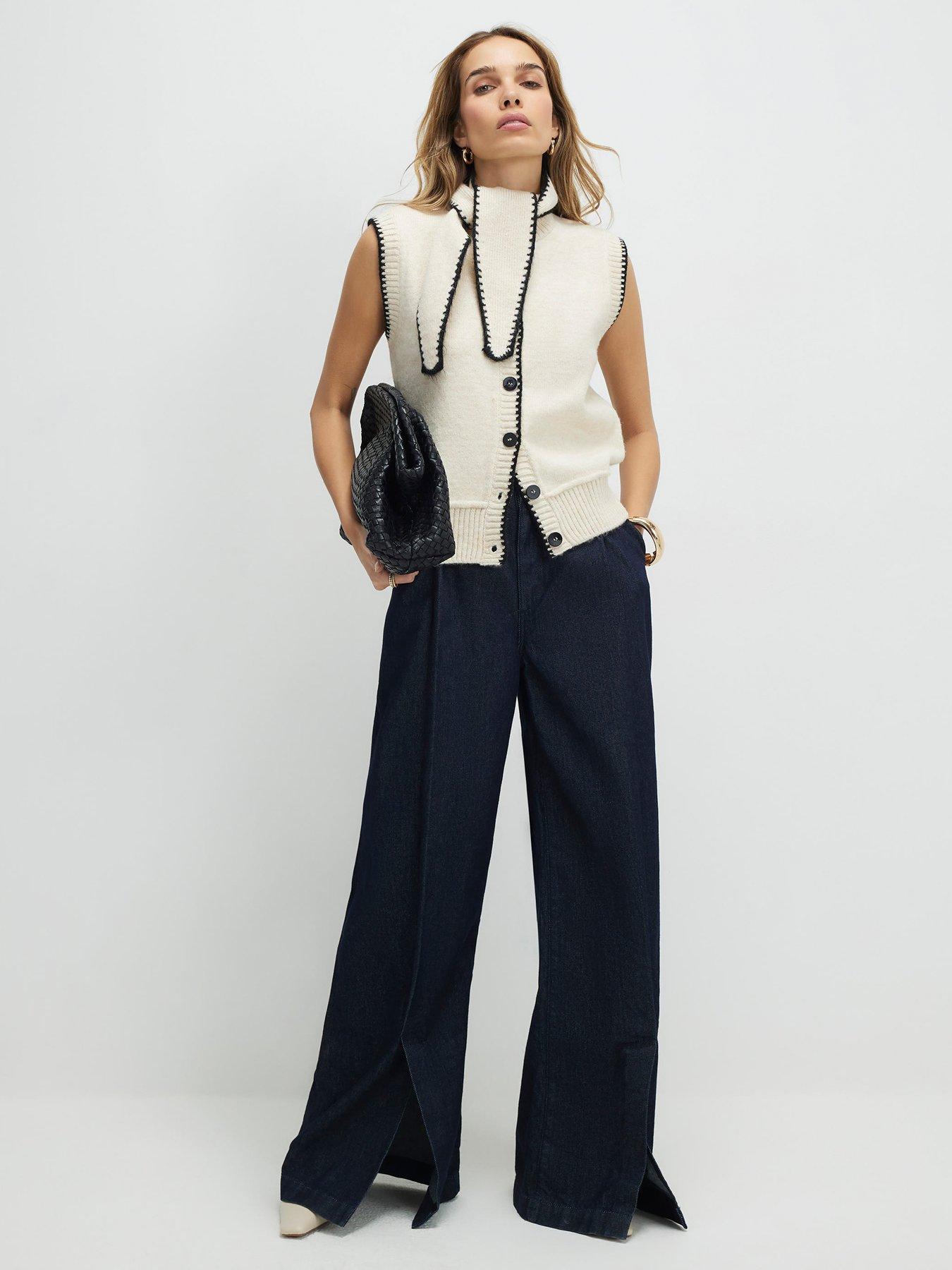 Image 3 of 4 of River Island Cream Knitted Tie Neck Waistcoat