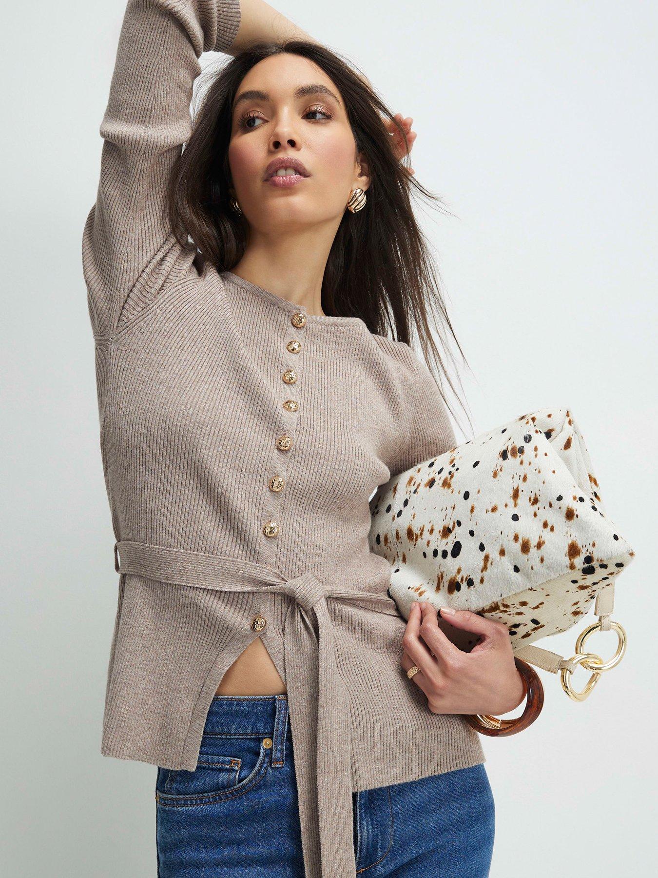 Image 1 of 4 of River Island Knitted Tie Waist Cardigan