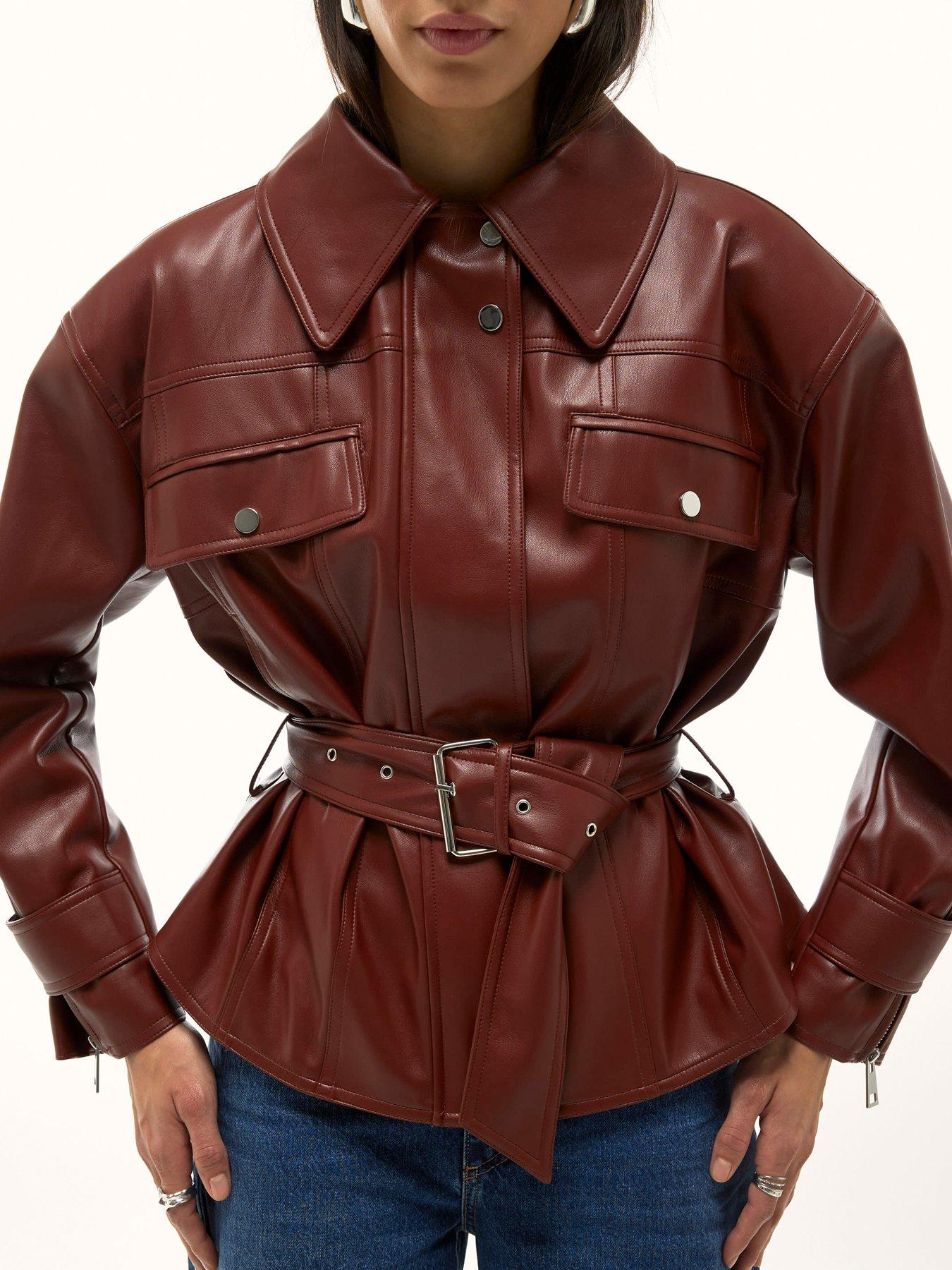 Image 1 of 4 of River Island Faux Leather Belted Jacket