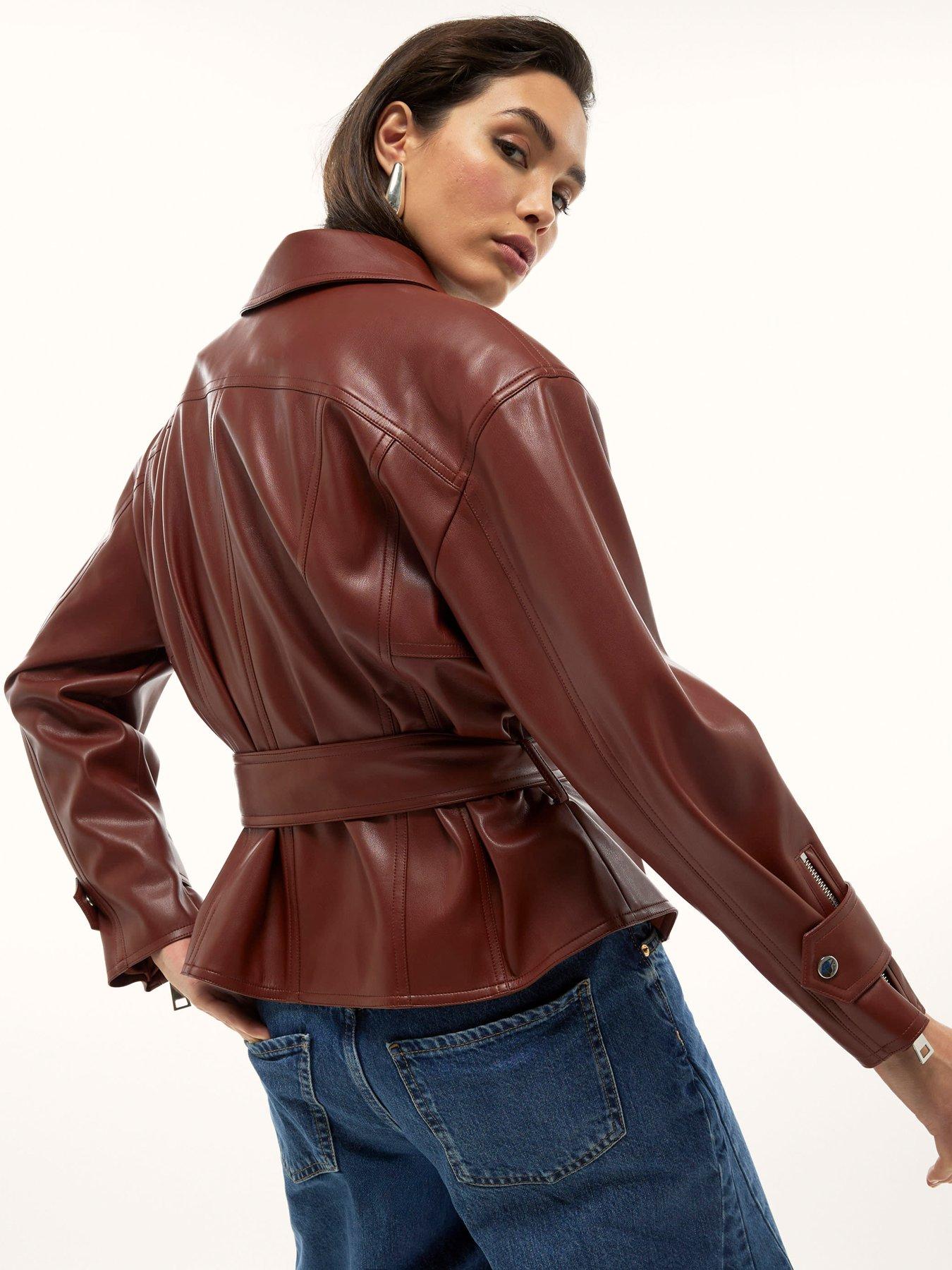 Image 2 of 4 of River Island Faux Leather Belted Jacket