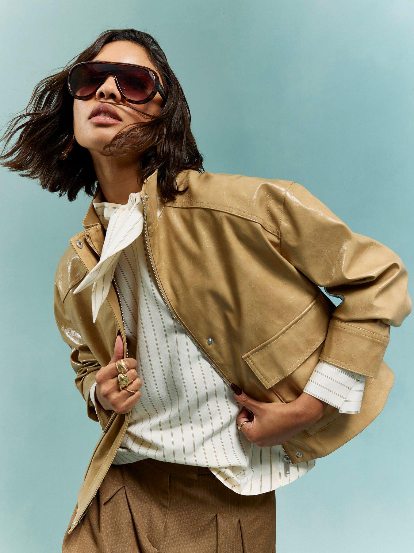 River Island Vinyl Funnel Neck Bomber Jacket