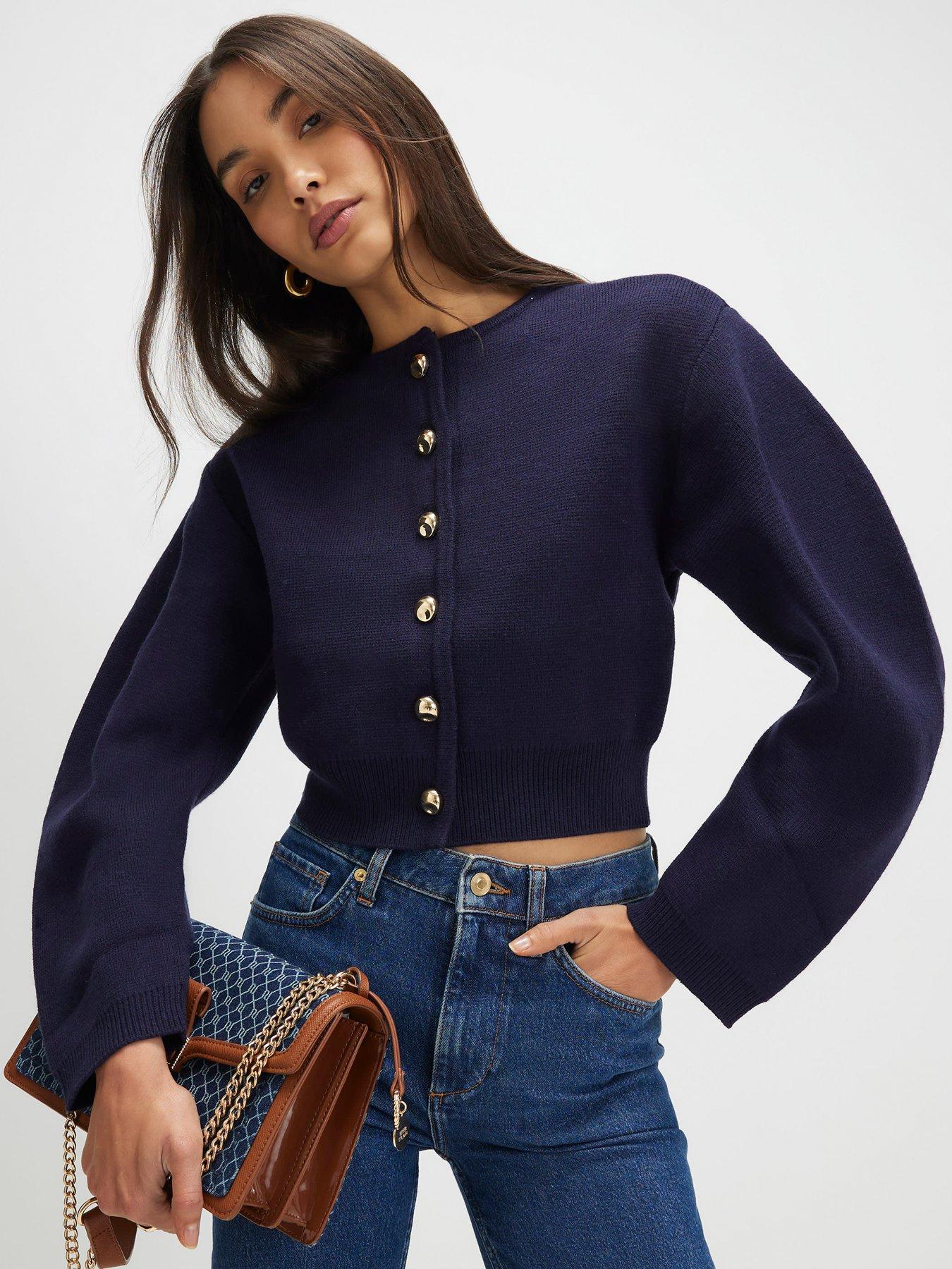 Image 1 of 4 of River Island Knitted Structured Sleeve Cardigan