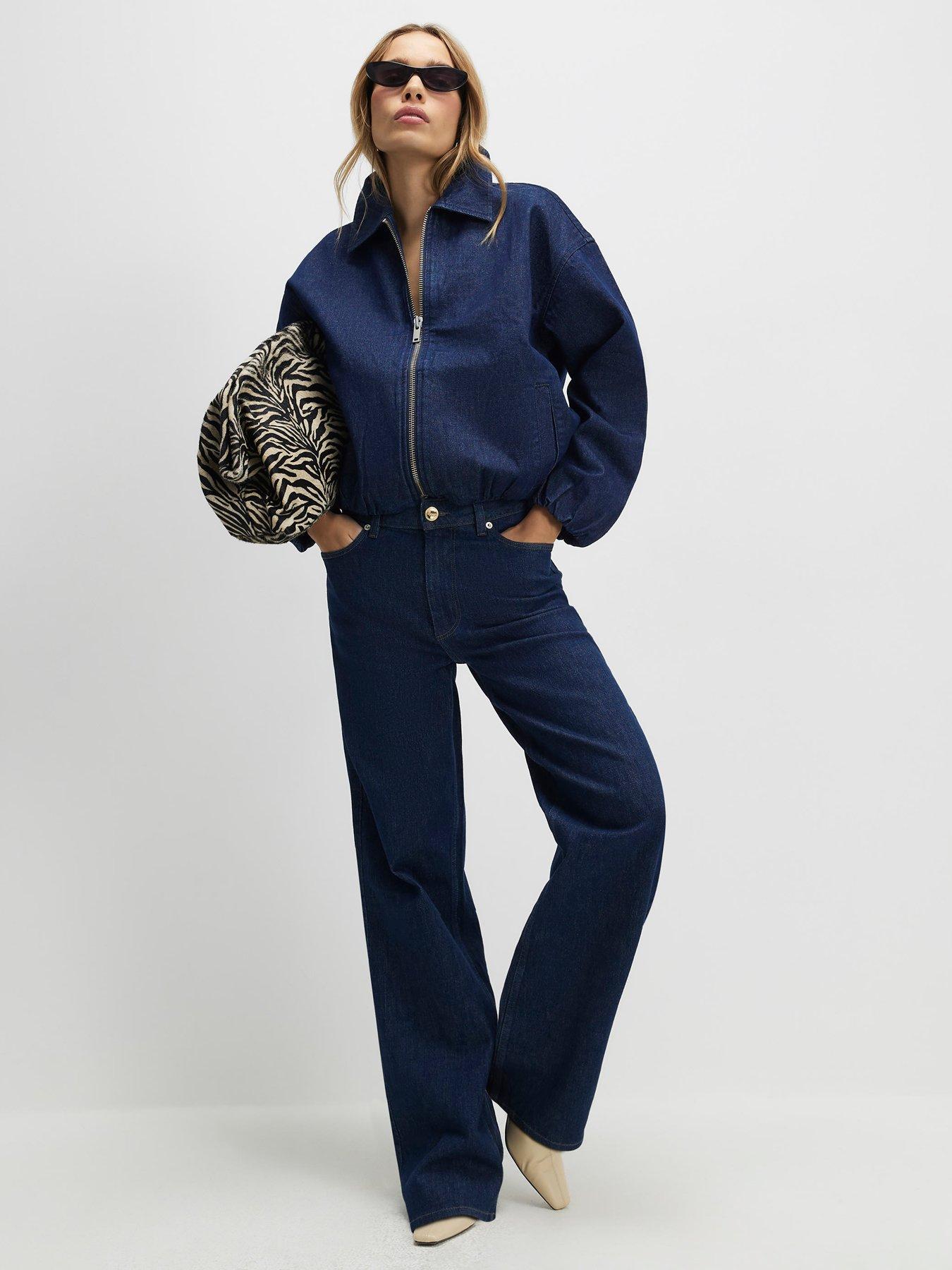 River Island Denim Gathered Hem Bomber Jacket