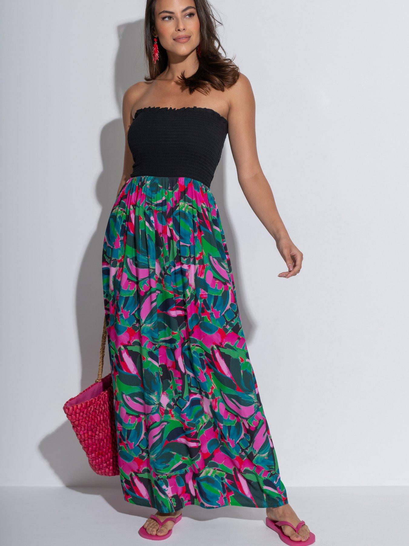 Image 1 of 4 of Pour Moi Emma Strapless Shirred Bodice Maxi Beach Dress