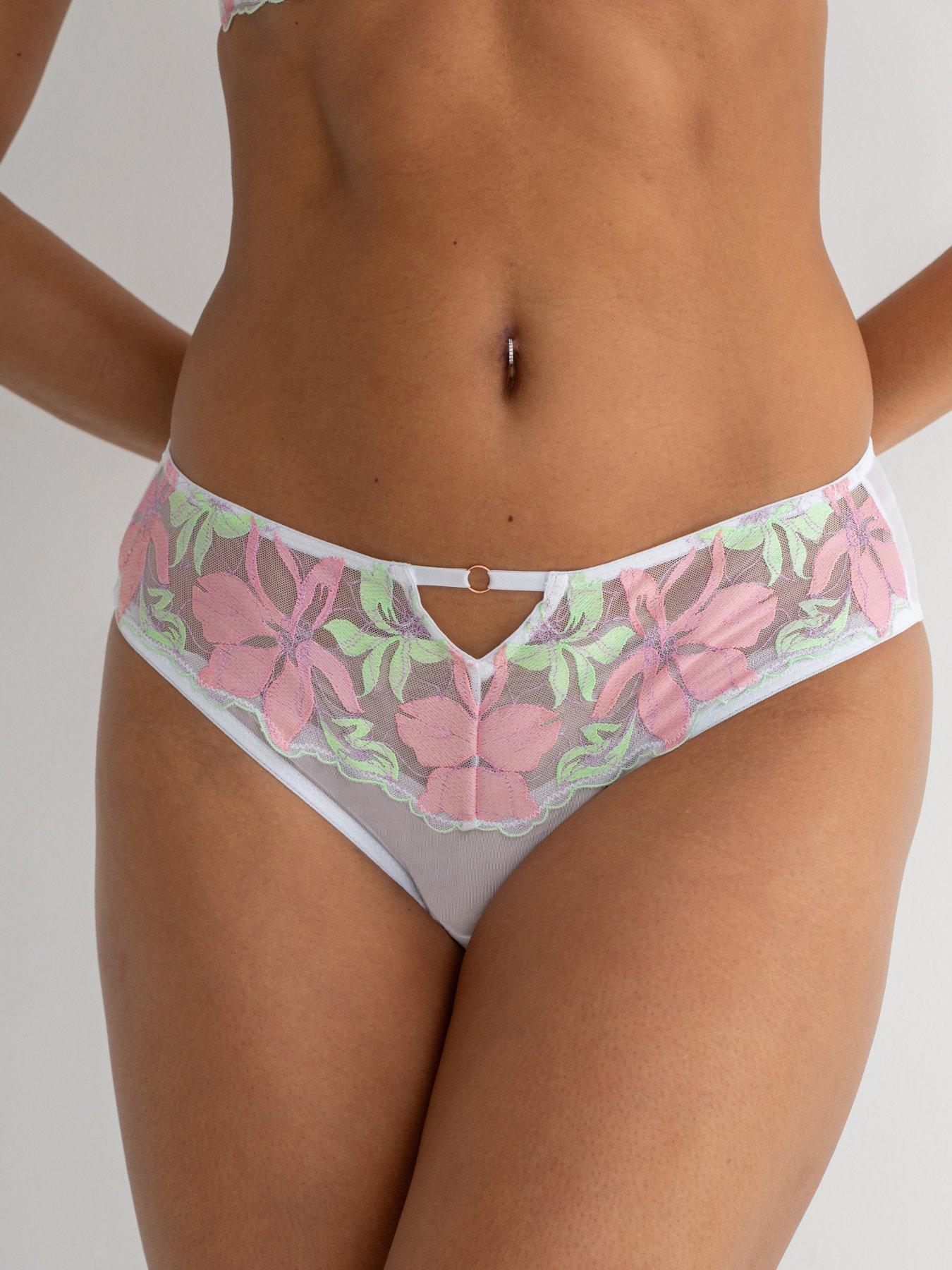 Image 2 of 4 of Pour Moi Roxanne Embroidered High Leg Mesh Brief