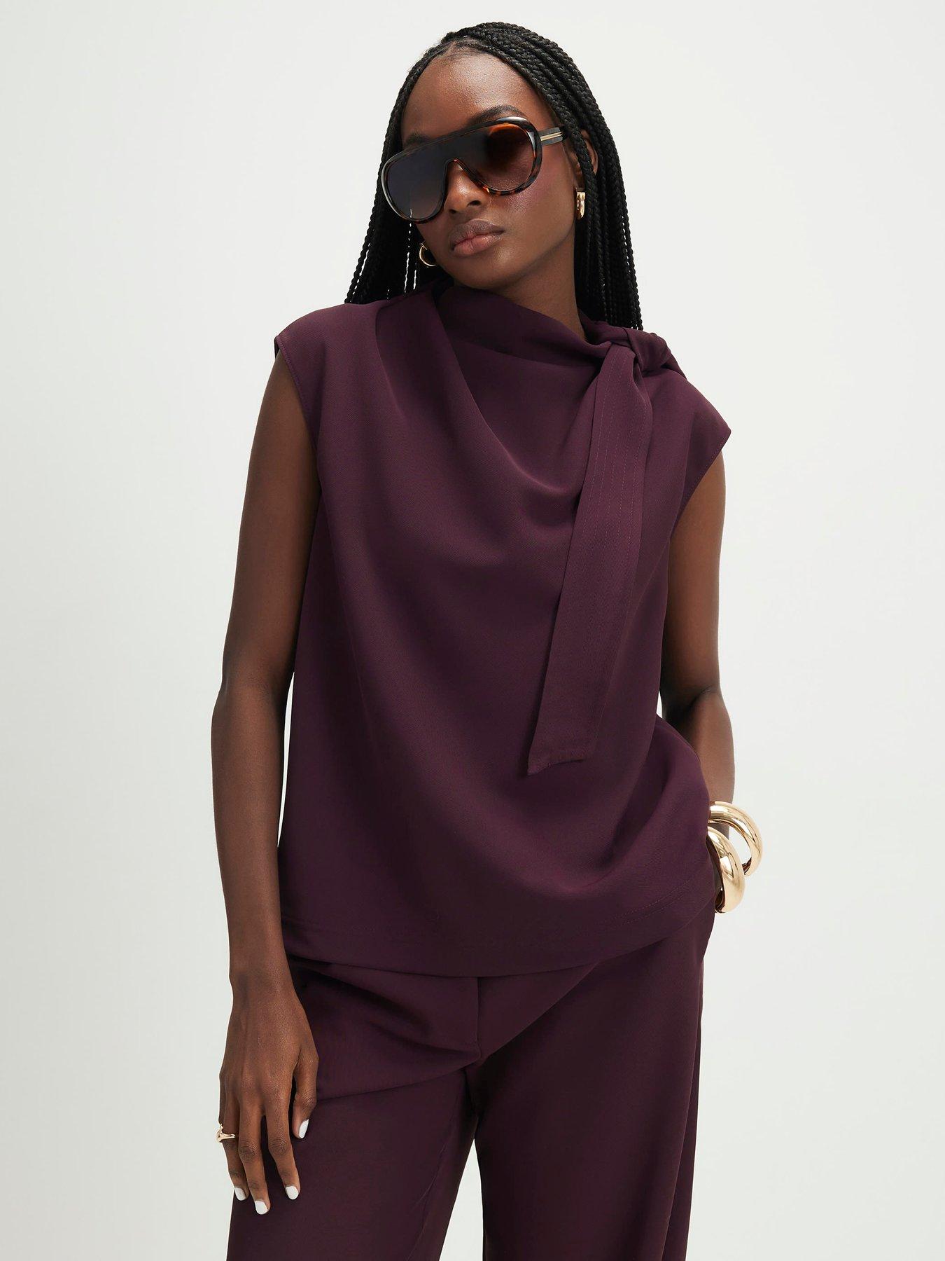 River Island Asymmetric Tie Neck Top