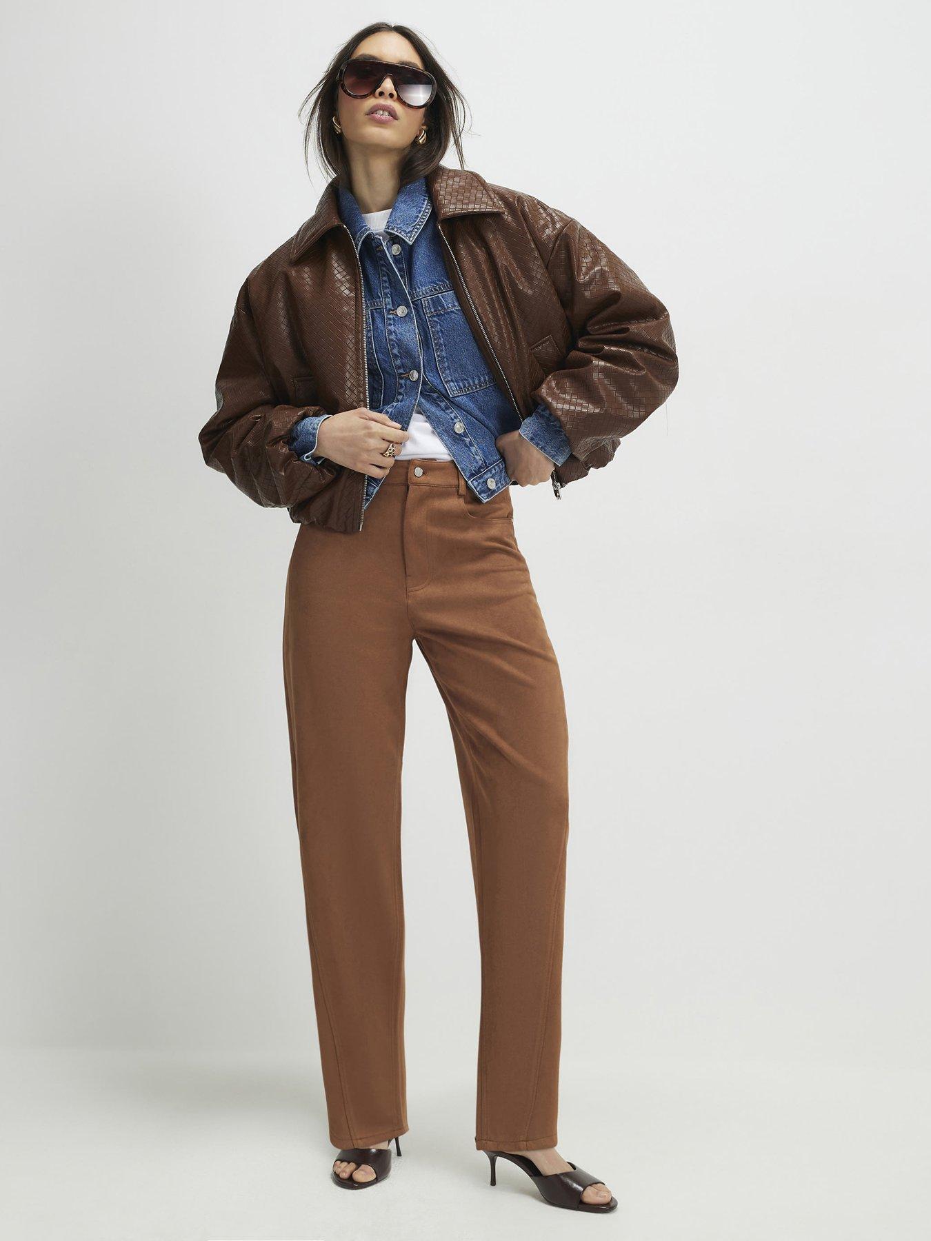 River Island Faux Suede Barrel Leg Trousers