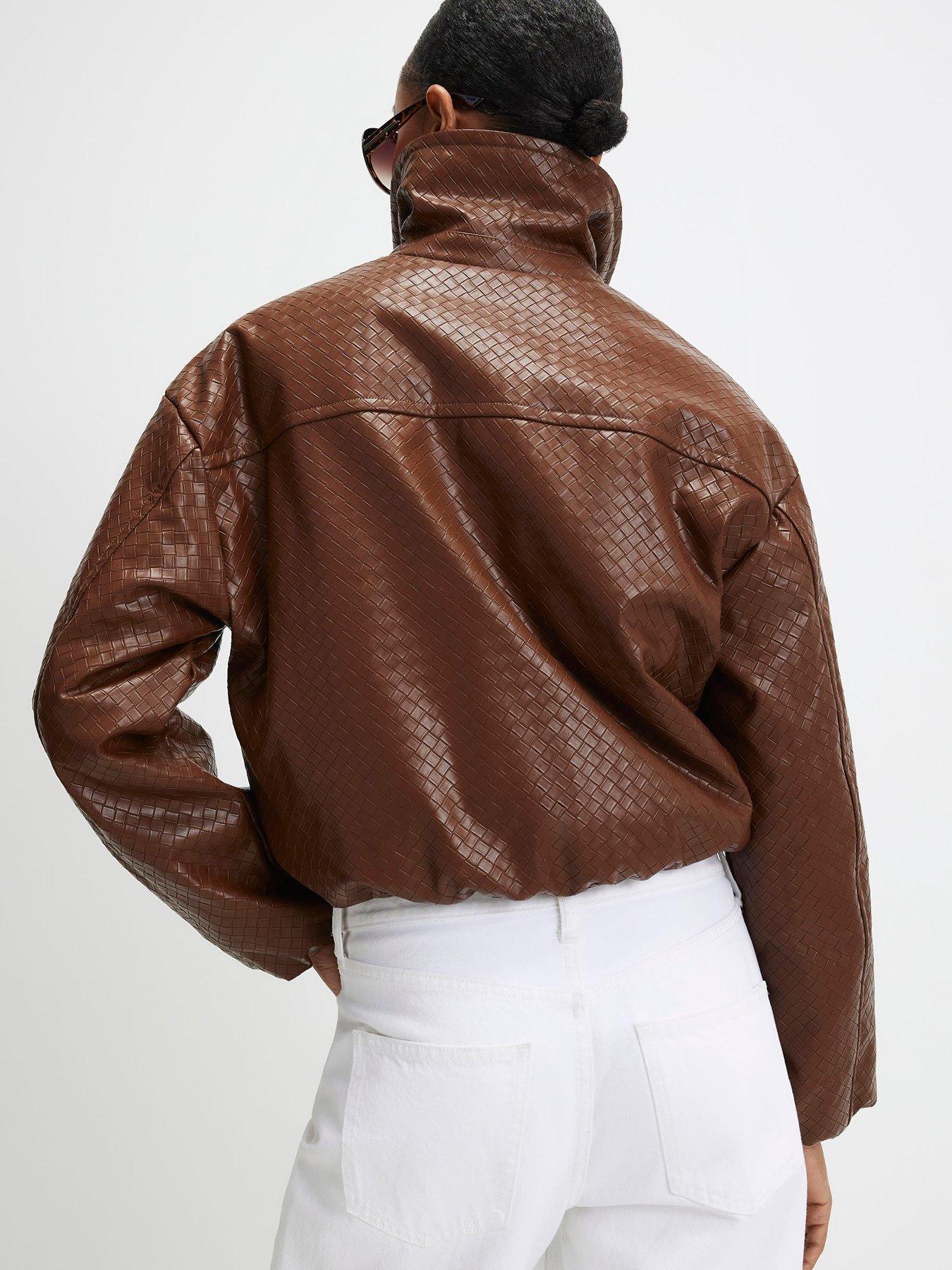 Image 2 of 4 of River Island Faux Leather Woven Bomber Jacket