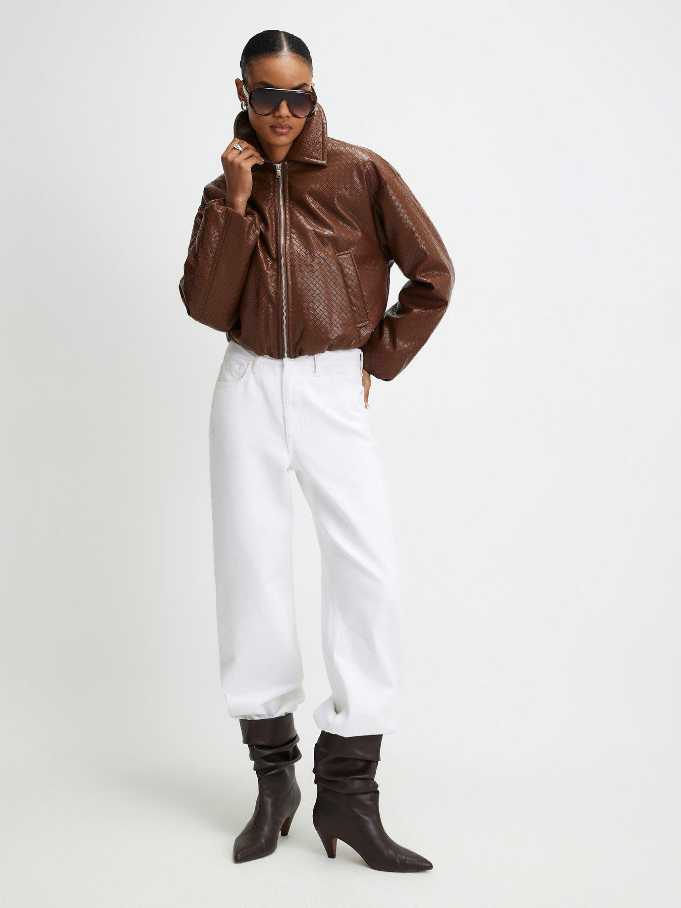 Image 3 of 4 of River Island Faux Leather Woven Bomber Jacket