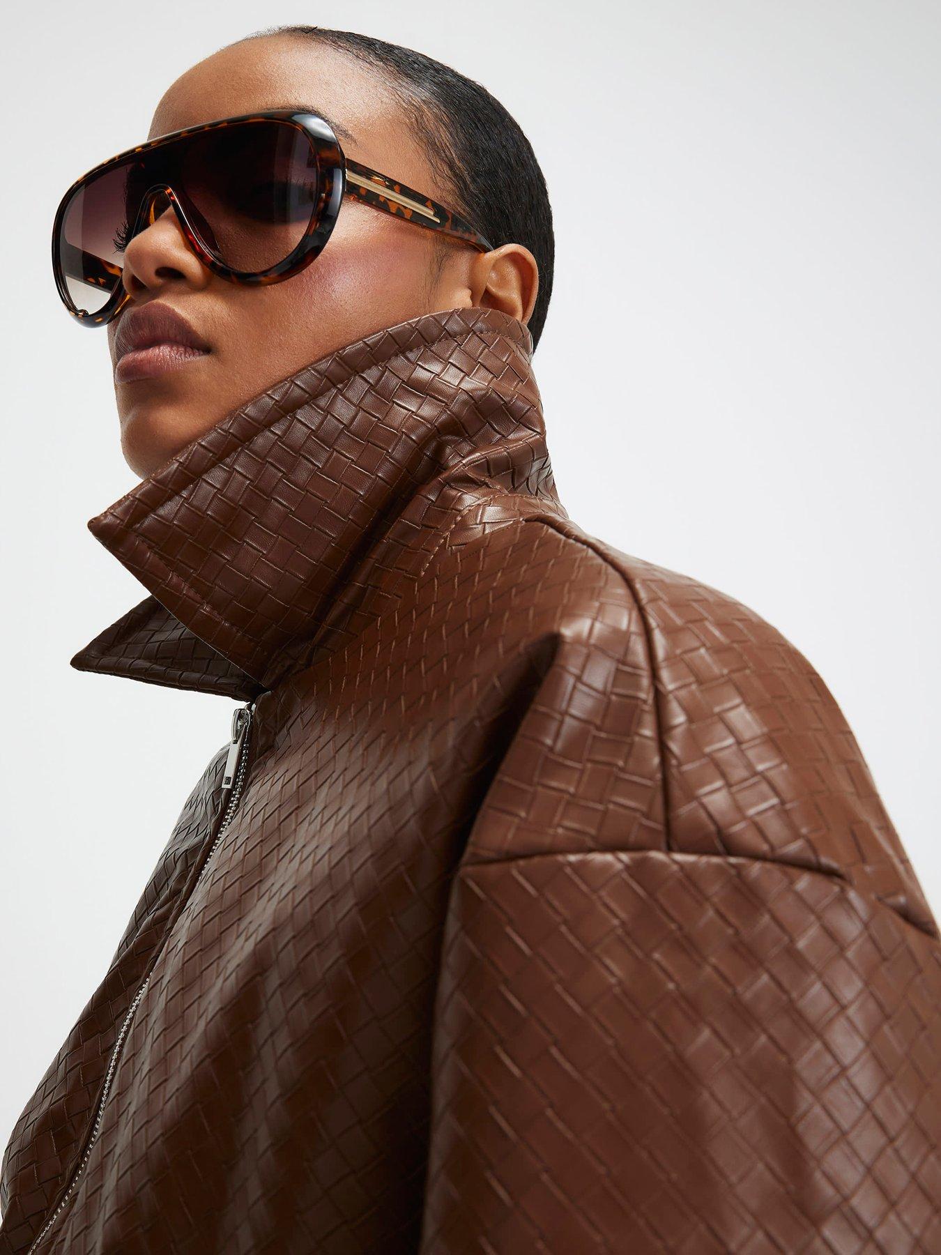 Image 4 of 4 of River Island Faux Leather Woven Bomber Jacket