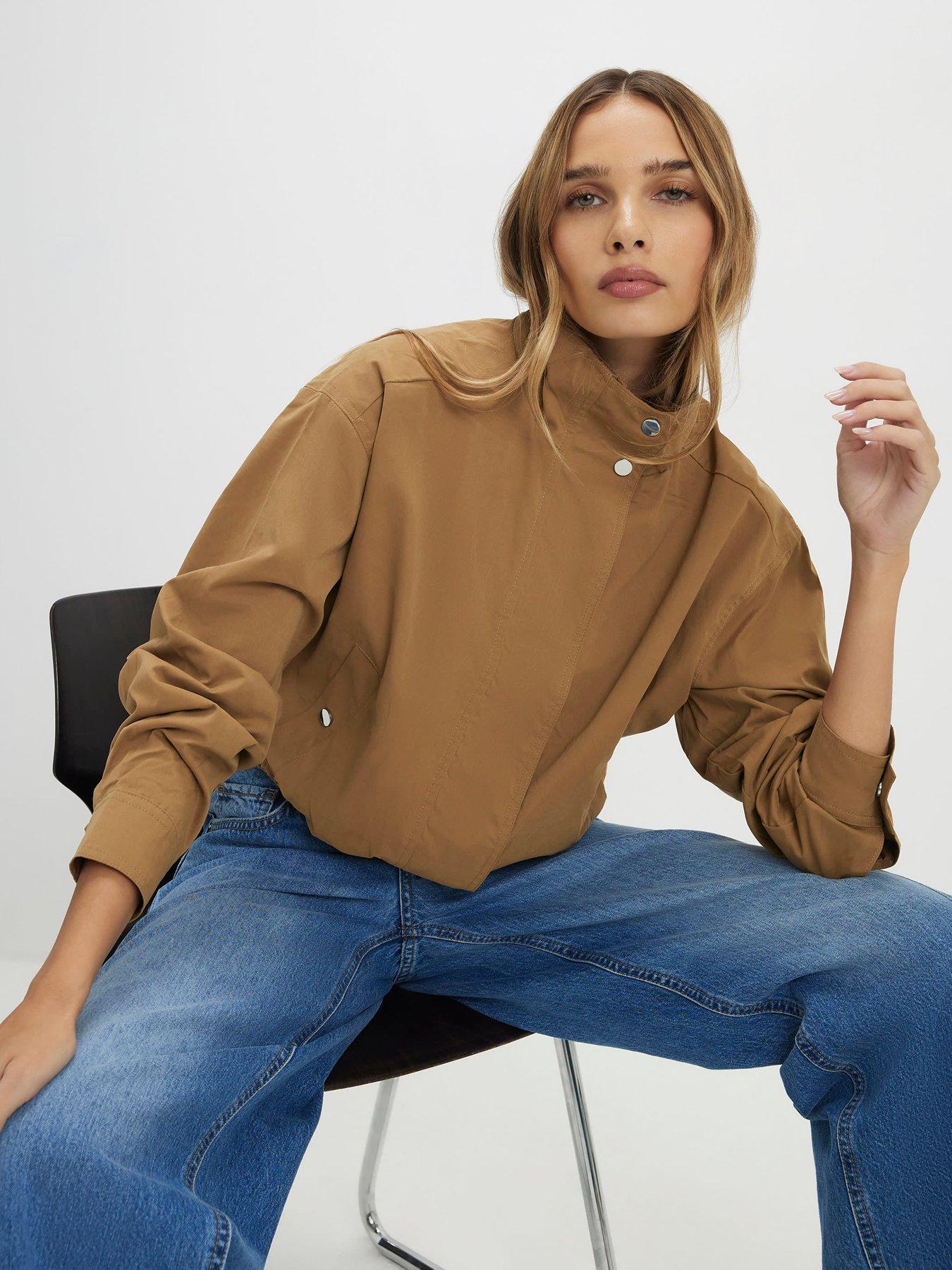 River Island Beige Funnel Neck Bomber Jacket