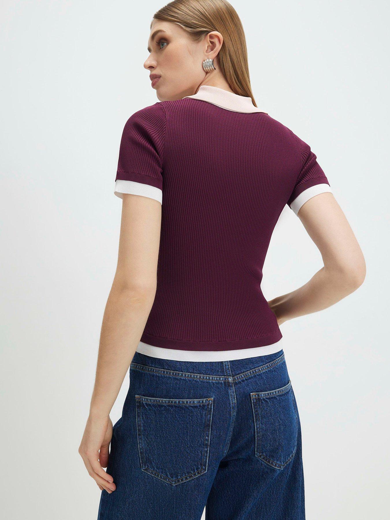 River Island Red Ribbed Short Sleeve Layered Polo Shirt | Very