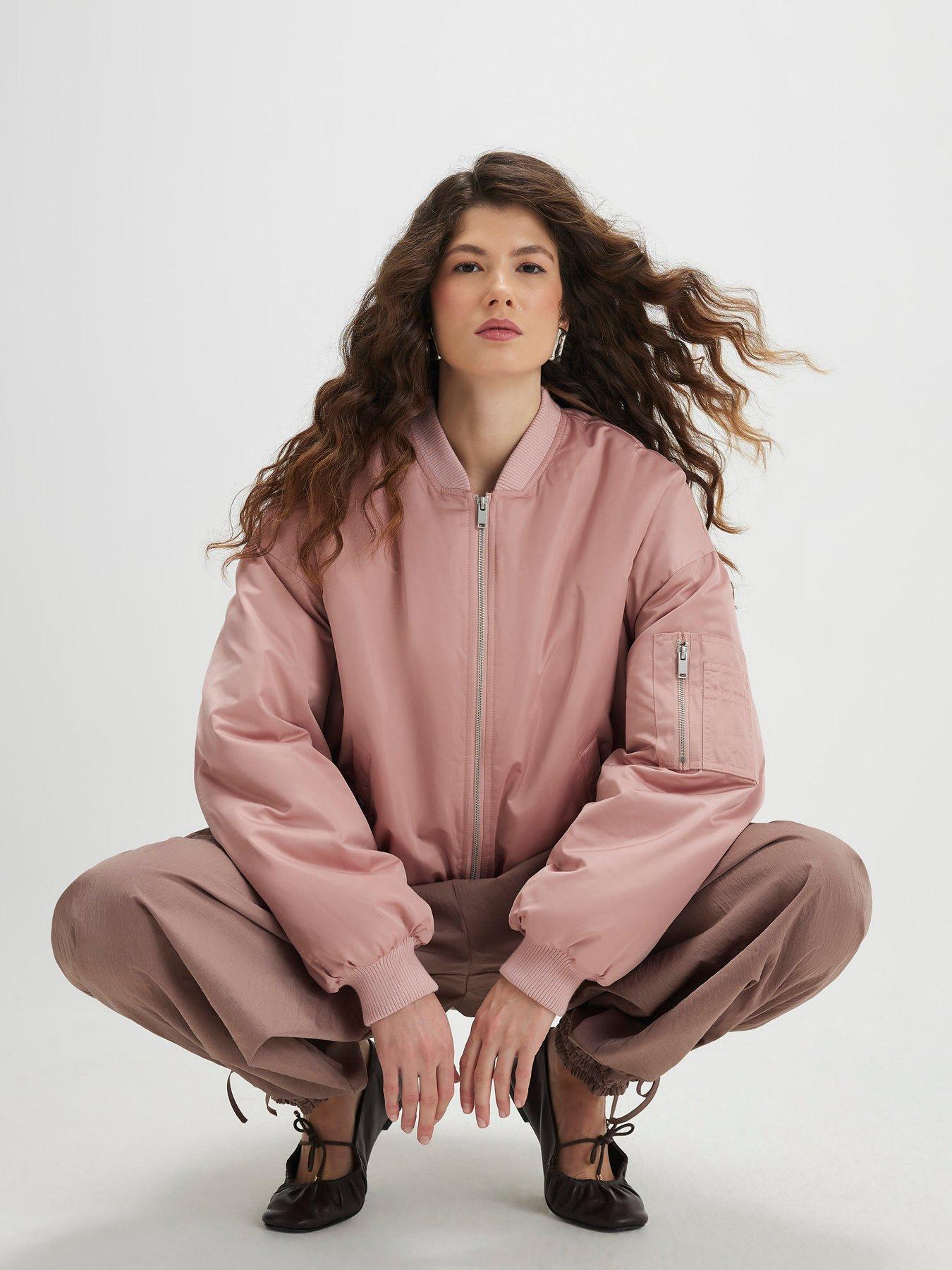 Image 3 of 4 of River Island Oversized Ruched Hem Bomber Jacket