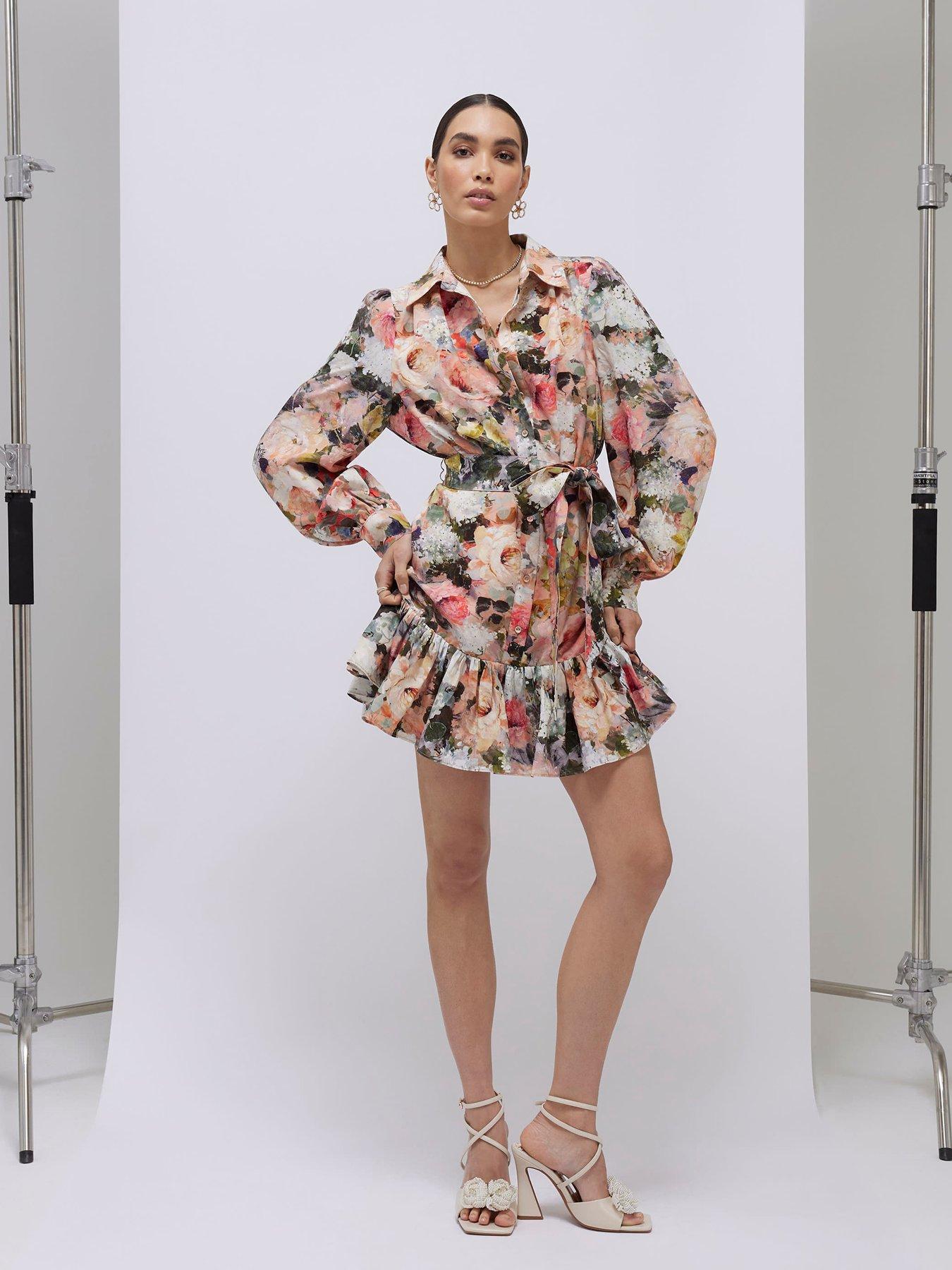 Image 1 of 4 of River Island Floral Mini Shirt Dress