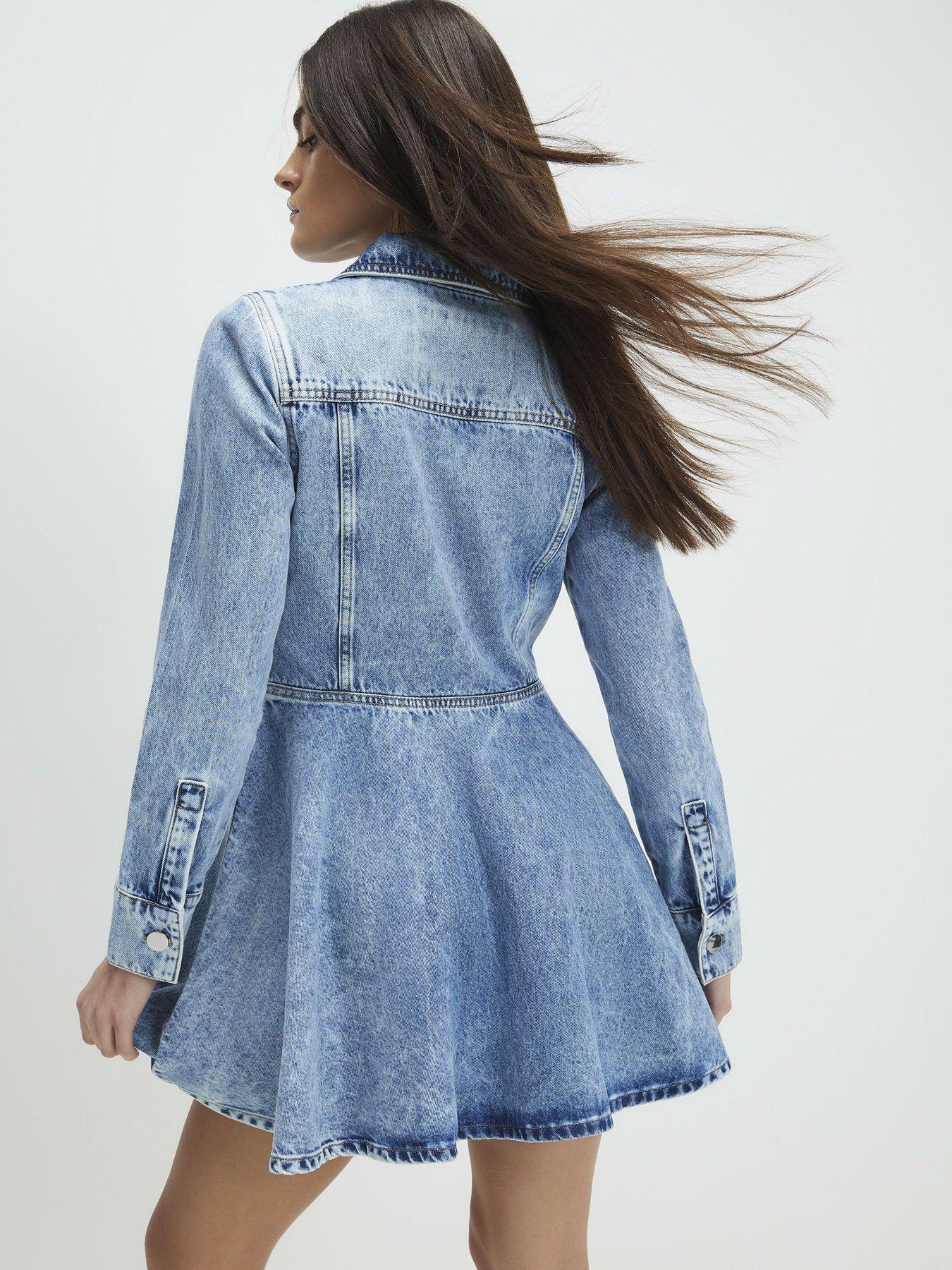 Image 2 of 4 of River Island Long Sleeve Denim Mini Shirt Dress