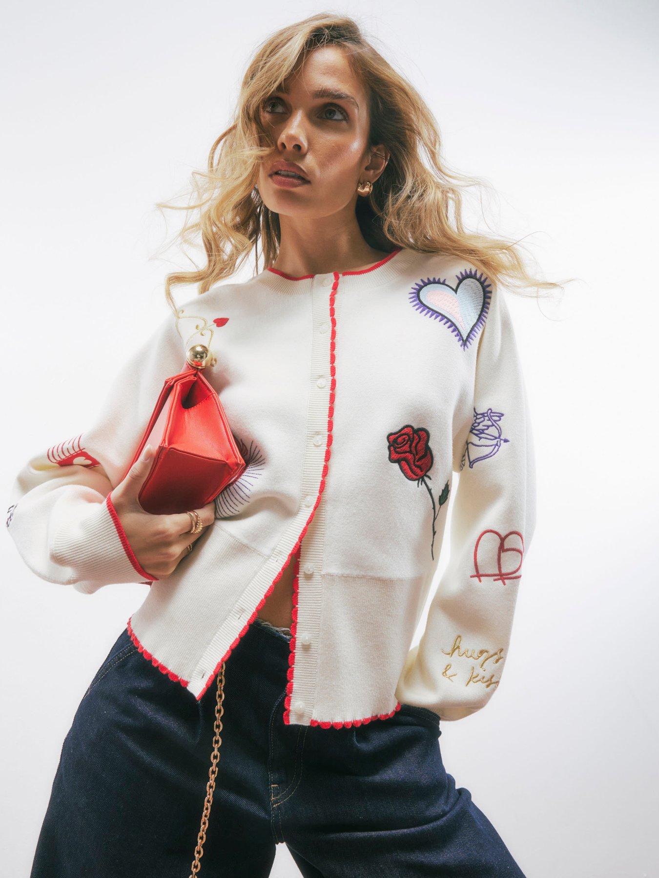 Image 1 of 4 of River Island Knitted Embroidered Heart Cardigan