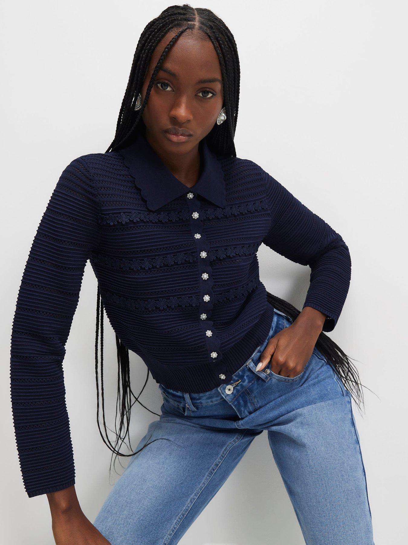 River Island Collared Flower Detail Cardigan
