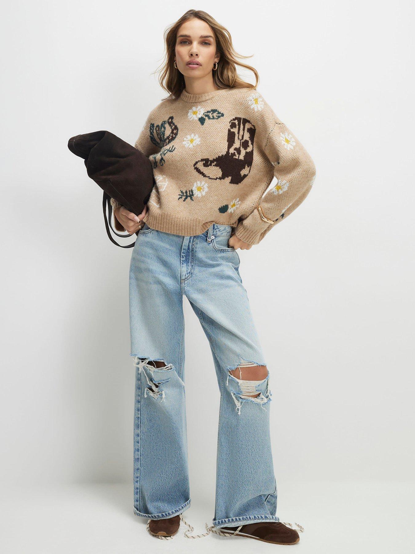 Image 3 of 4 of River Island Knitted Cowboy Motif Jumper