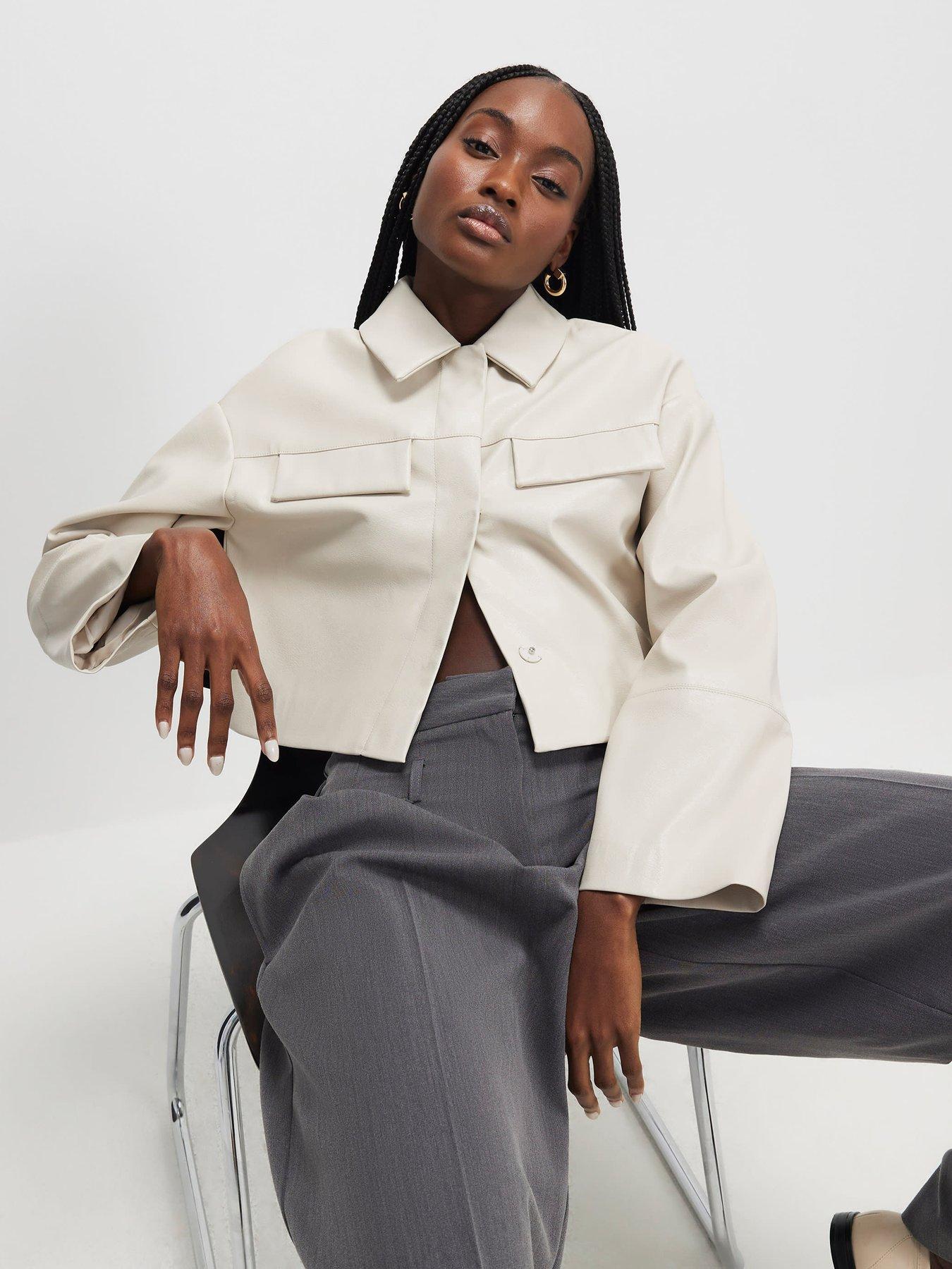 Image 4 of 4 of River Island Faux Leather Cropped Overshirt