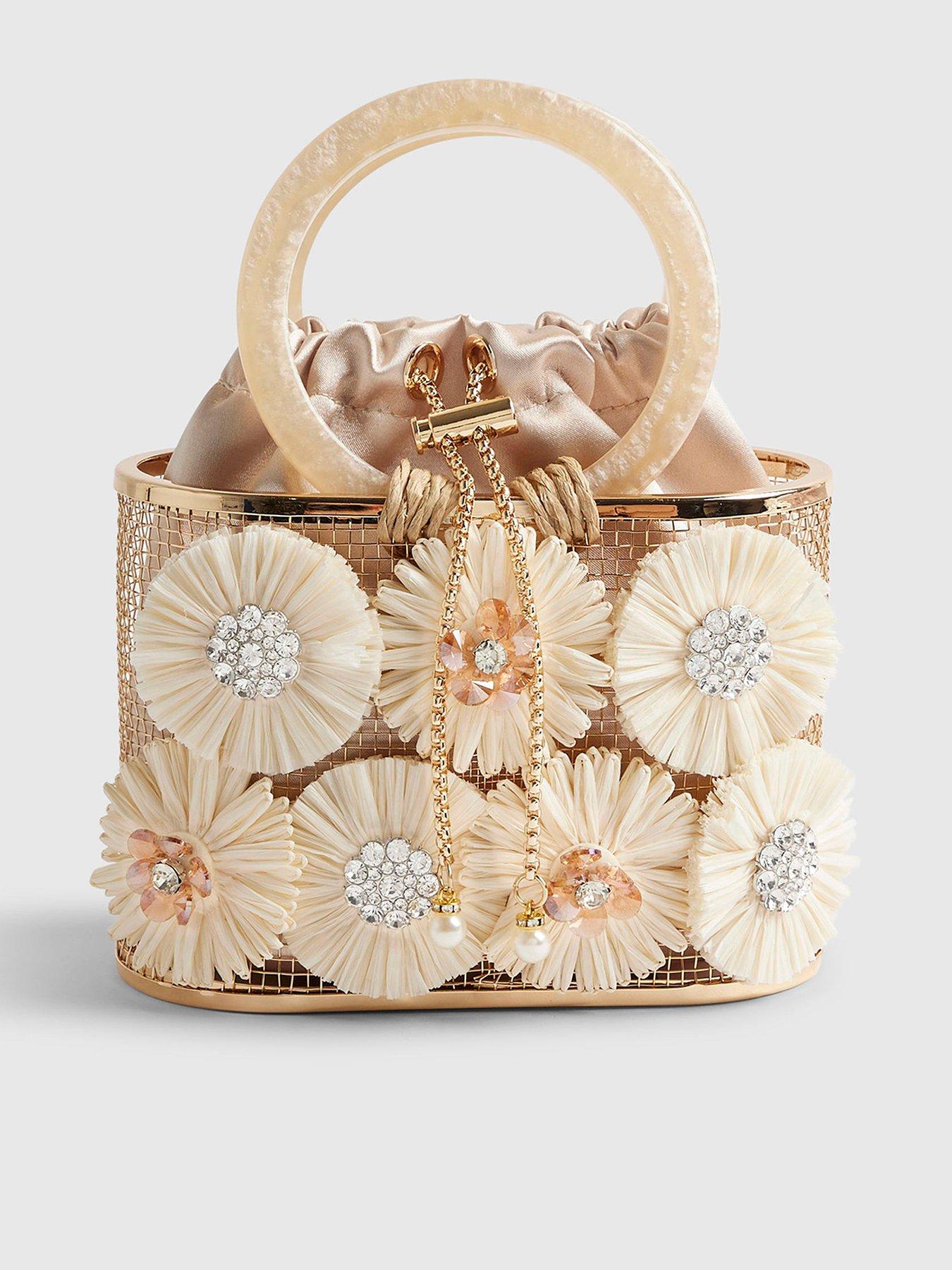 Image 2 of 5 of River Island Raffia Flower Basket Bag - Beige