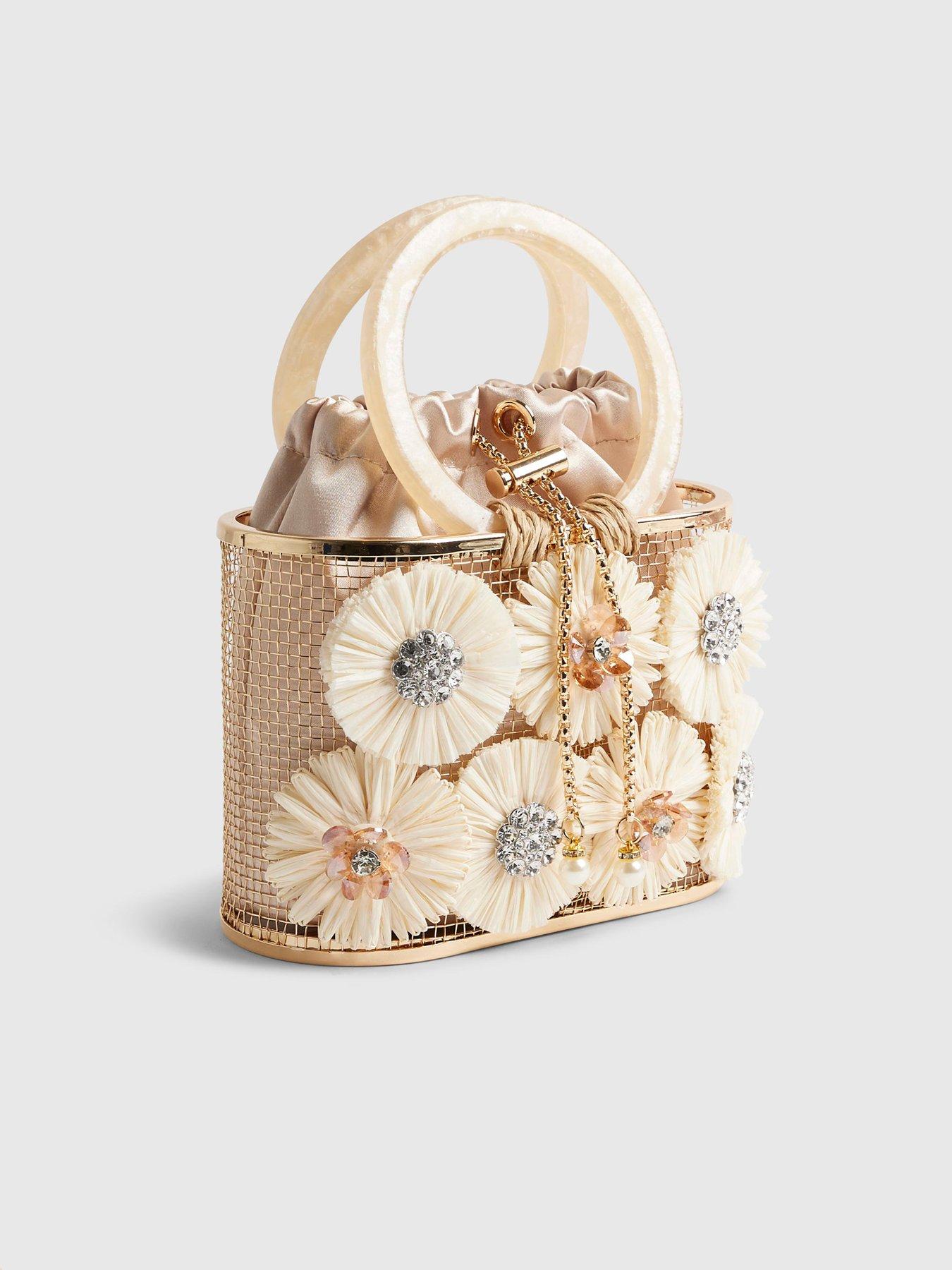 Image 3 of 5 of River Island Raffia Flower Basket Bag - Beige