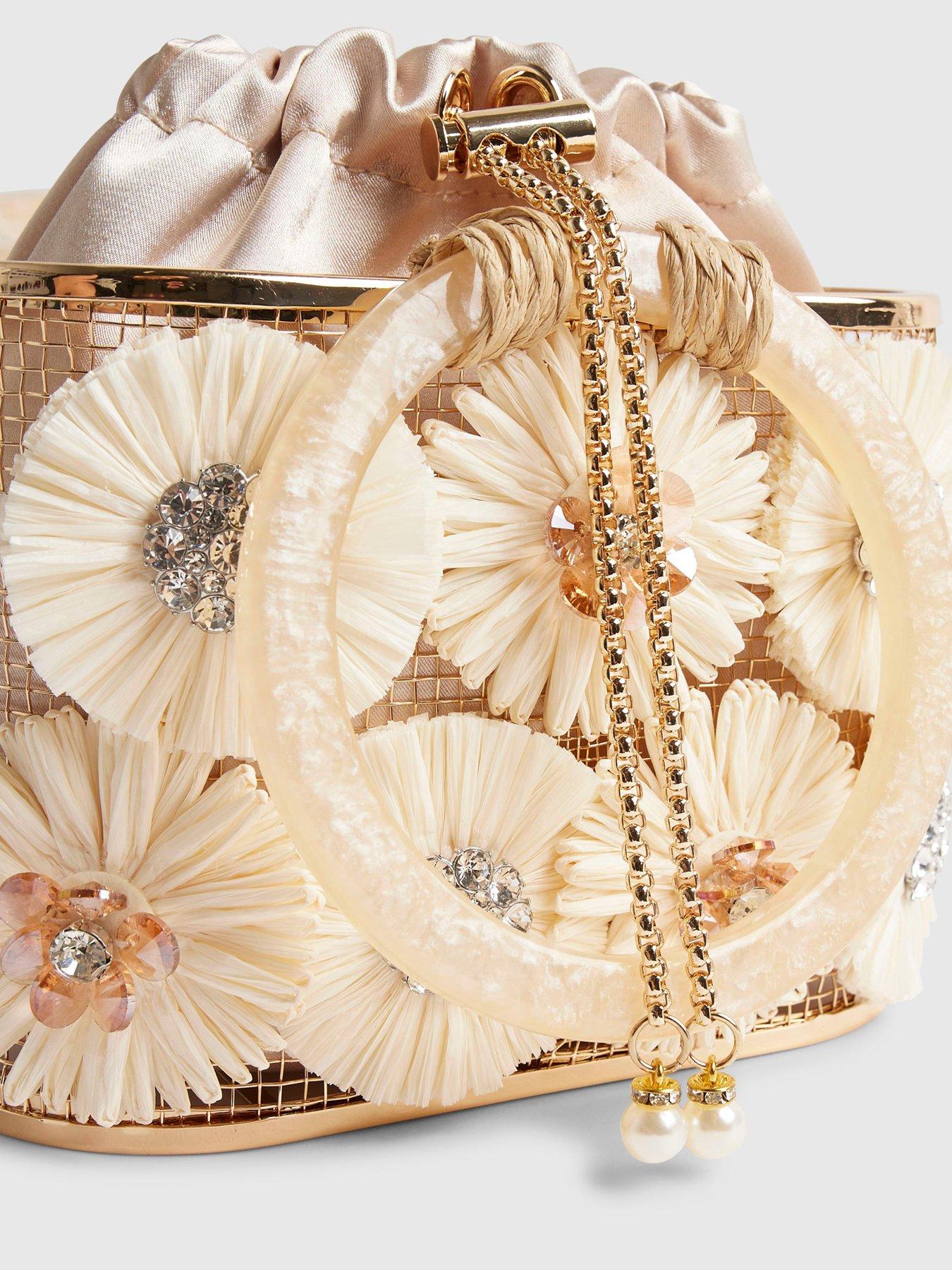Image 4 of 5 of River Island Raffia Flower Basket Bag - Beige