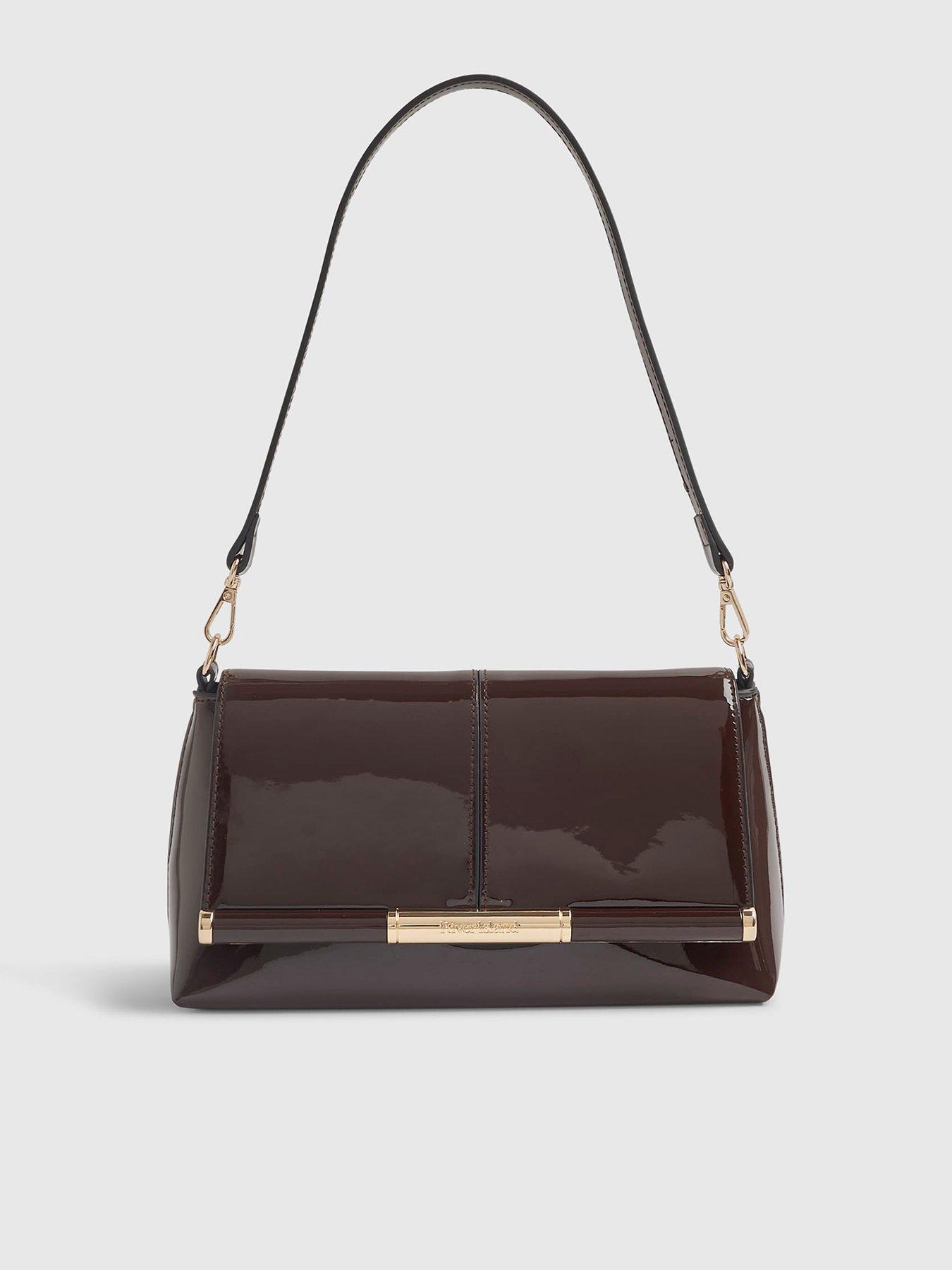 Image 2 of 5 of River Island Patent Bar Front Clutch Bag - Brown
