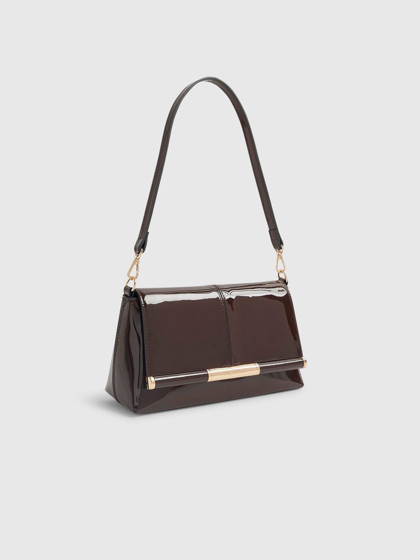 Image 3 of 5 of River Island Patent Bar Front Clutch Bag - Brown