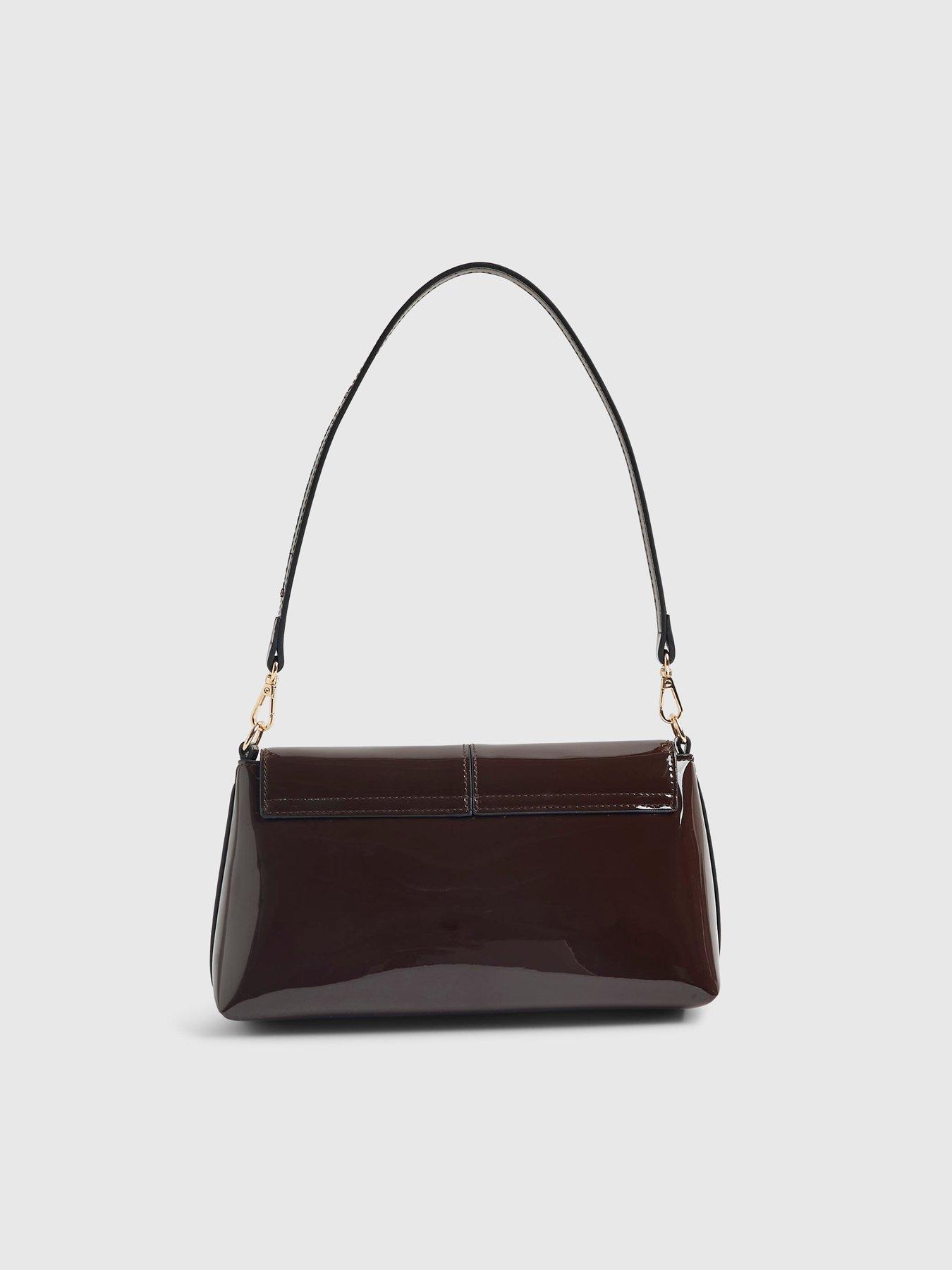 Image 5 of 5 of River Island Patent Bar Front Clutch Bag - Brown