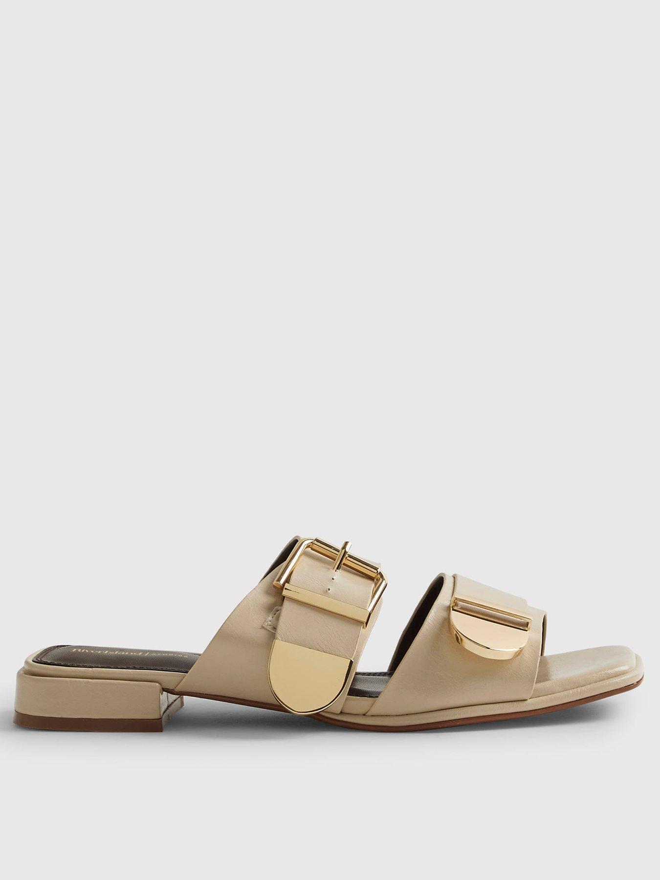 River Island Beige Buckled Flat Sandals - Cream