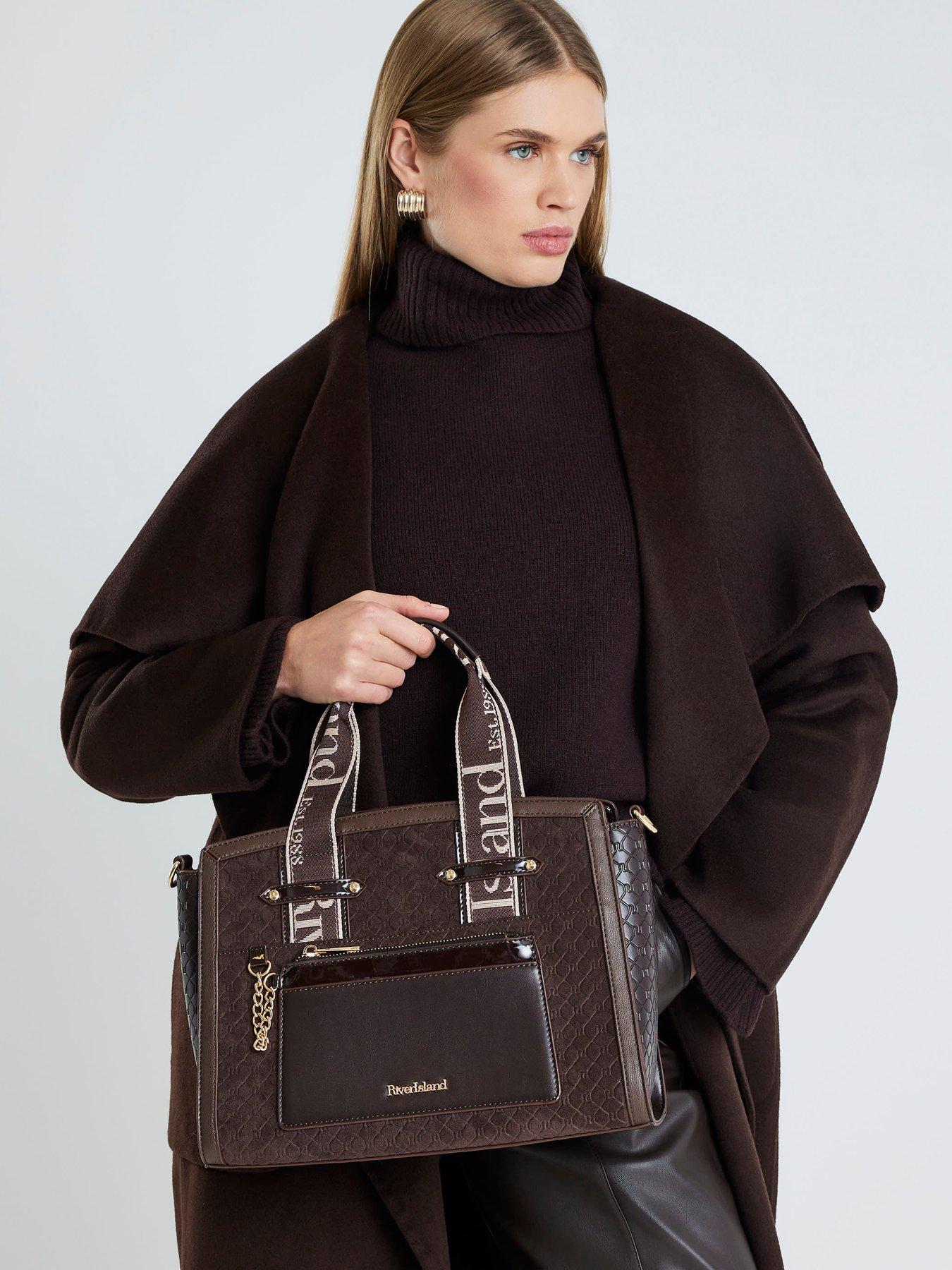 River Island Faux Suede Monogram Tote Bag - Brown