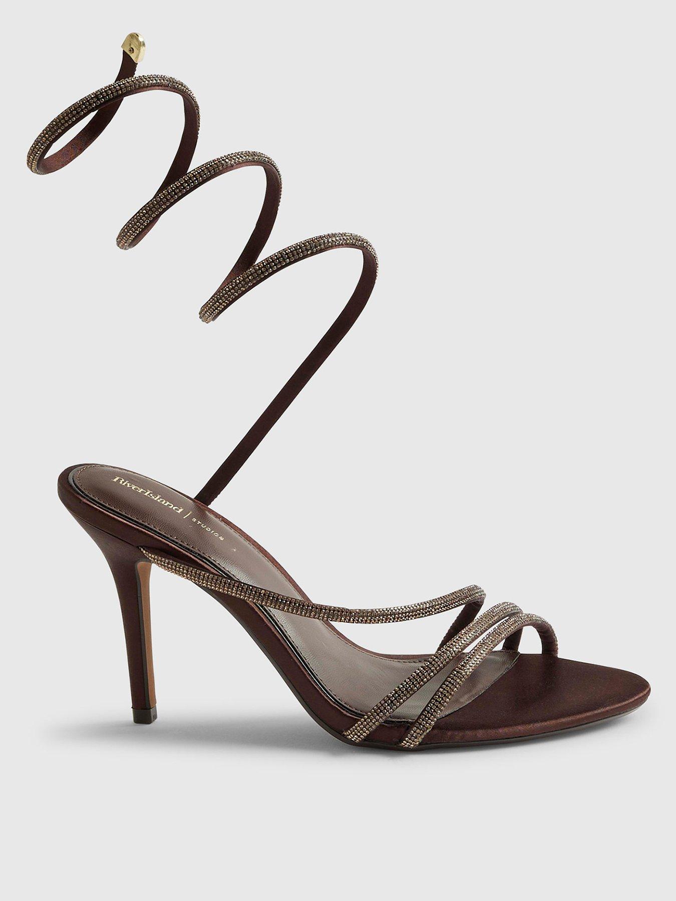 River Island Embellished Wrap Around Heeled Sandals - Brown