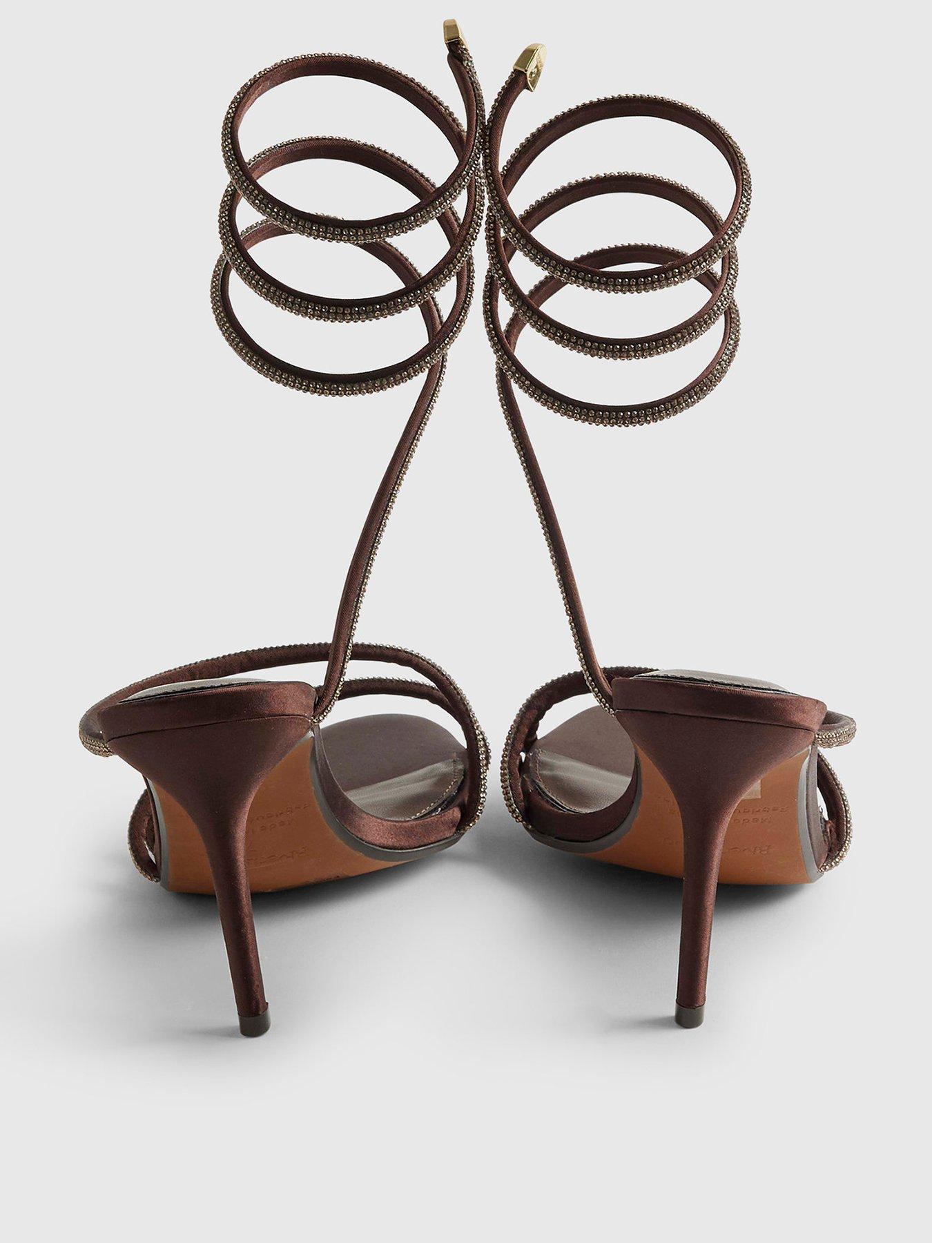 Image 3 of 3 of River Island Embellished Wrap Around Heeled Sandals - Brown