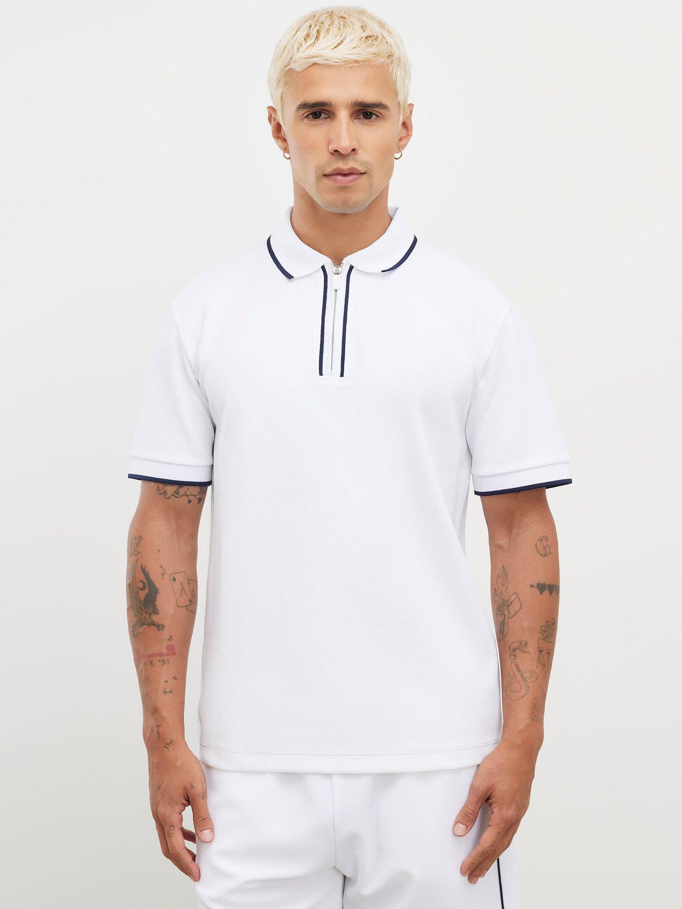 River Island Slim Fit Textured Zip Tipped Polo Shirt