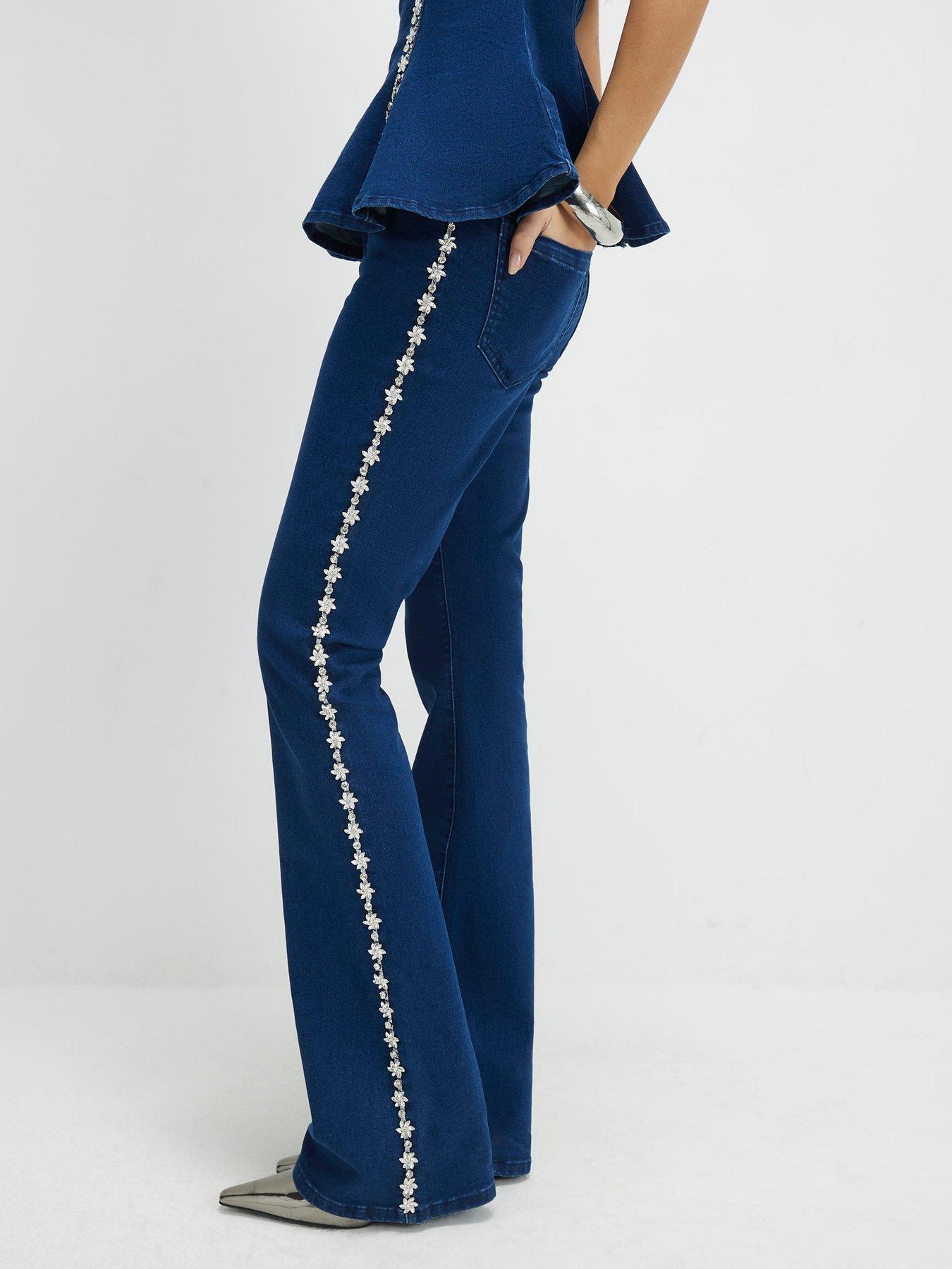 Image 1 of 4 of River Island Denim Embellished Bootcut Jeans - Blue