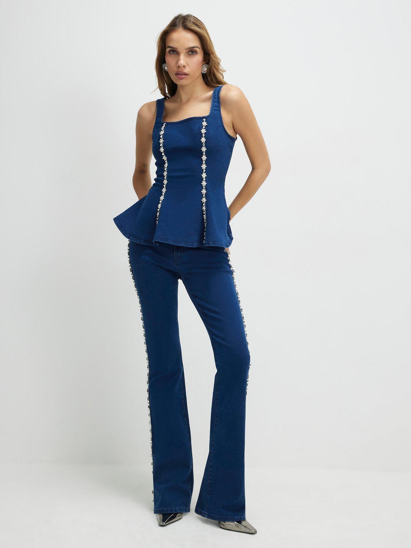 Image 3 of 4 of River Island Denim Embellished Bootcut Jeans - Blue