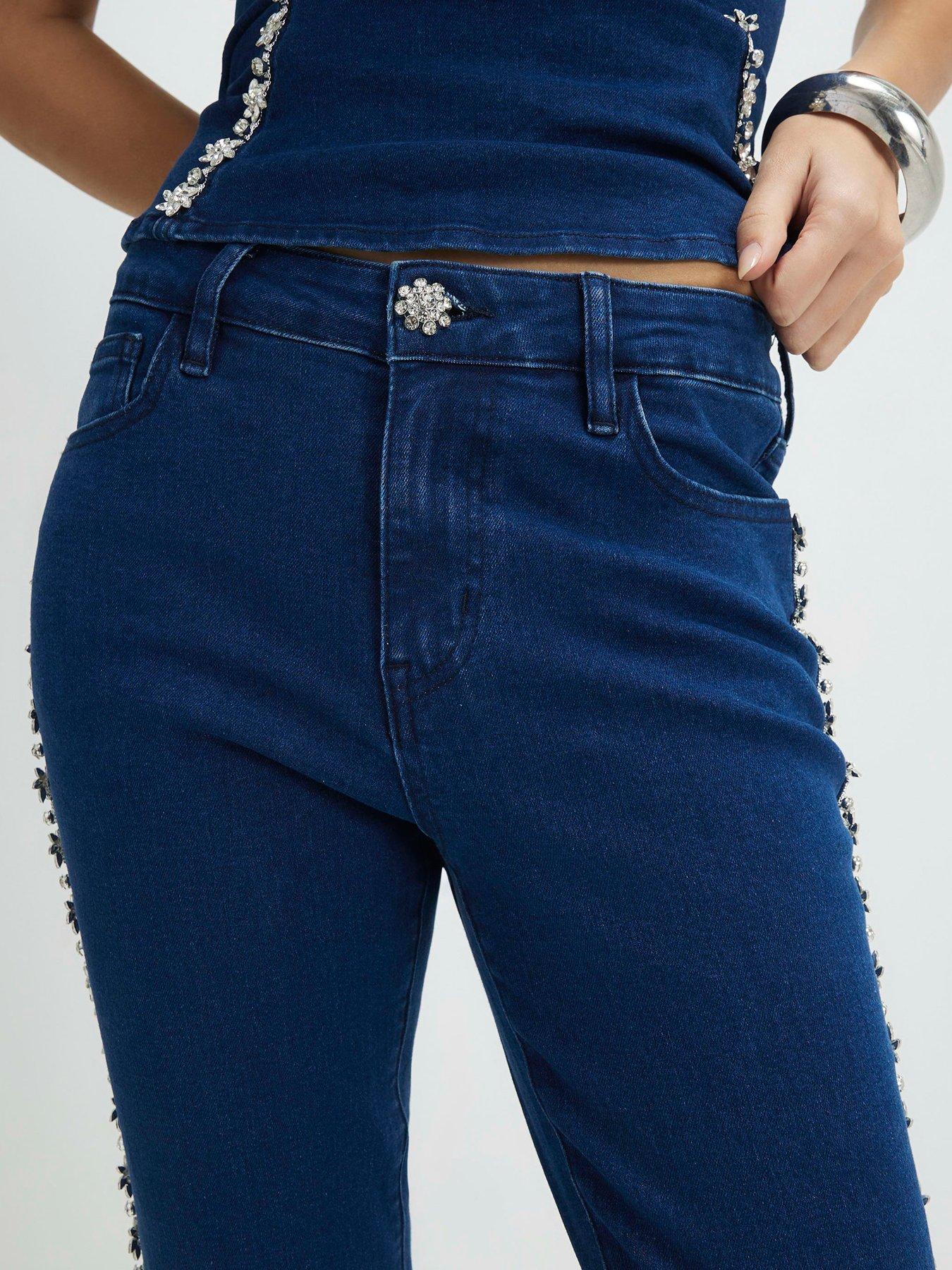 Image 4 of 4 of River Island Denim Embellished Bootcut Jeans - Blue