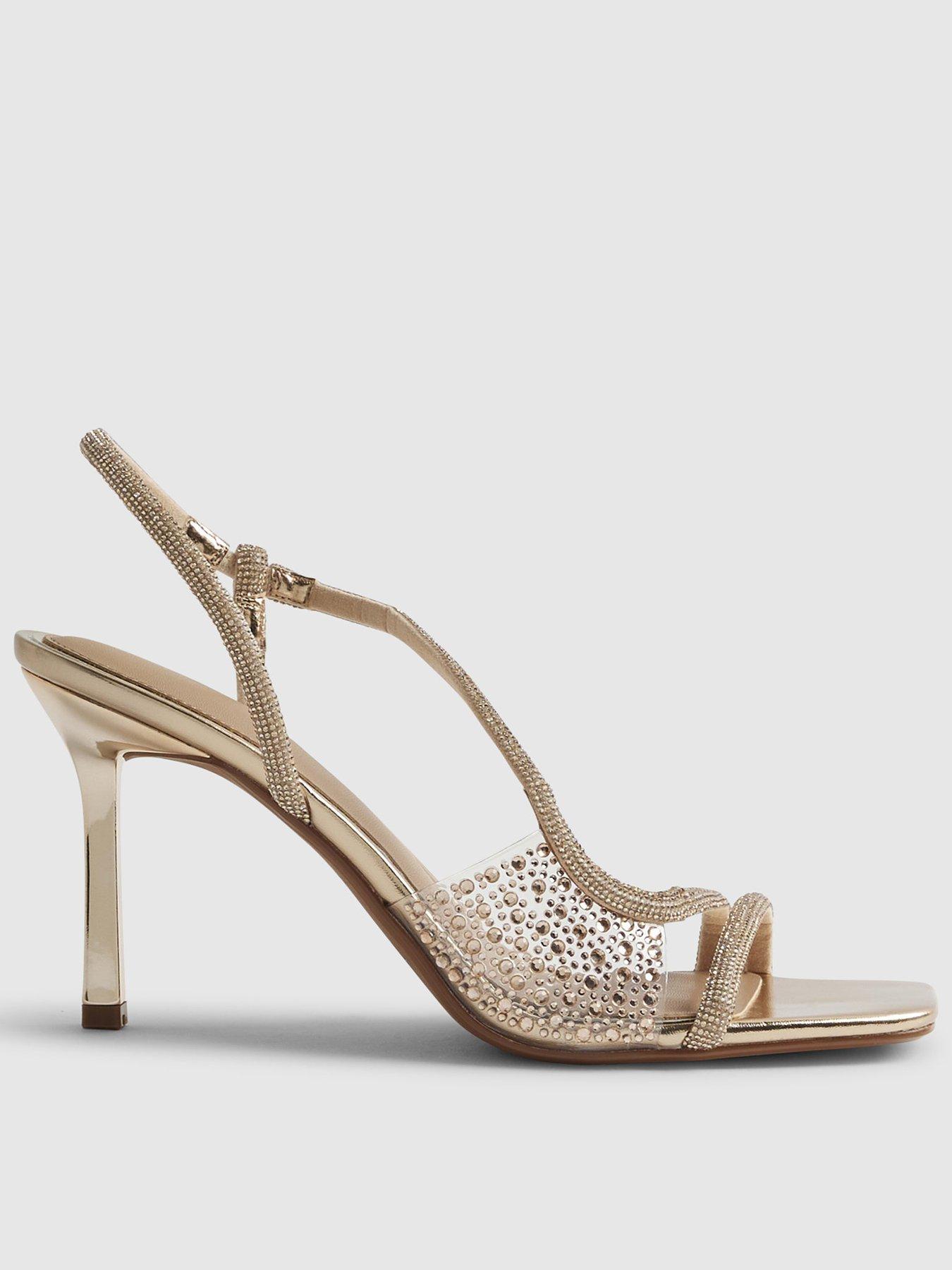 River Island Gold Perspex Diamante Heeled Sandals - Gold