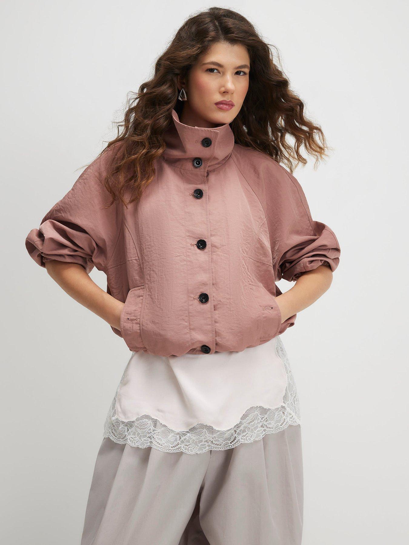 Image 1 of 4 of River Island Drawstring Hem Bomber Jacket - Pink