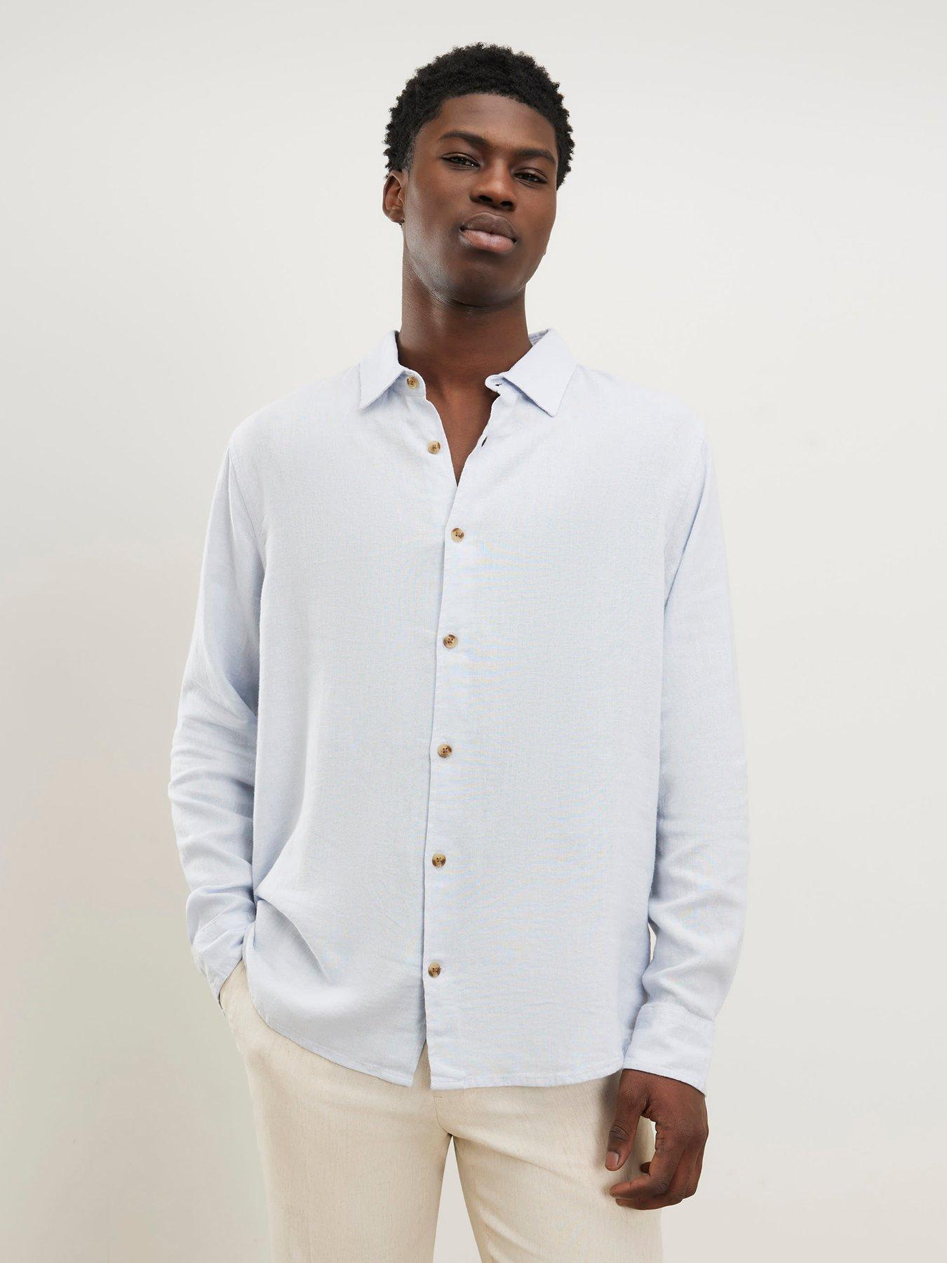 River Island Regular Fit Linen Blend Shirt, Blue, Size S, Men