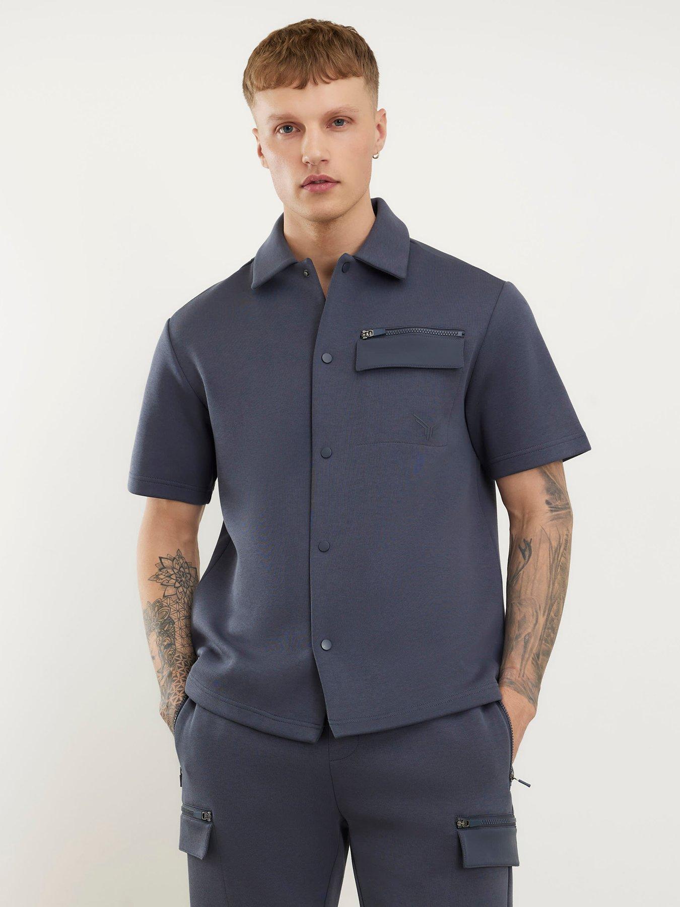 River Island Premium Regular Fit Nylon Pocket Shirt - Grey