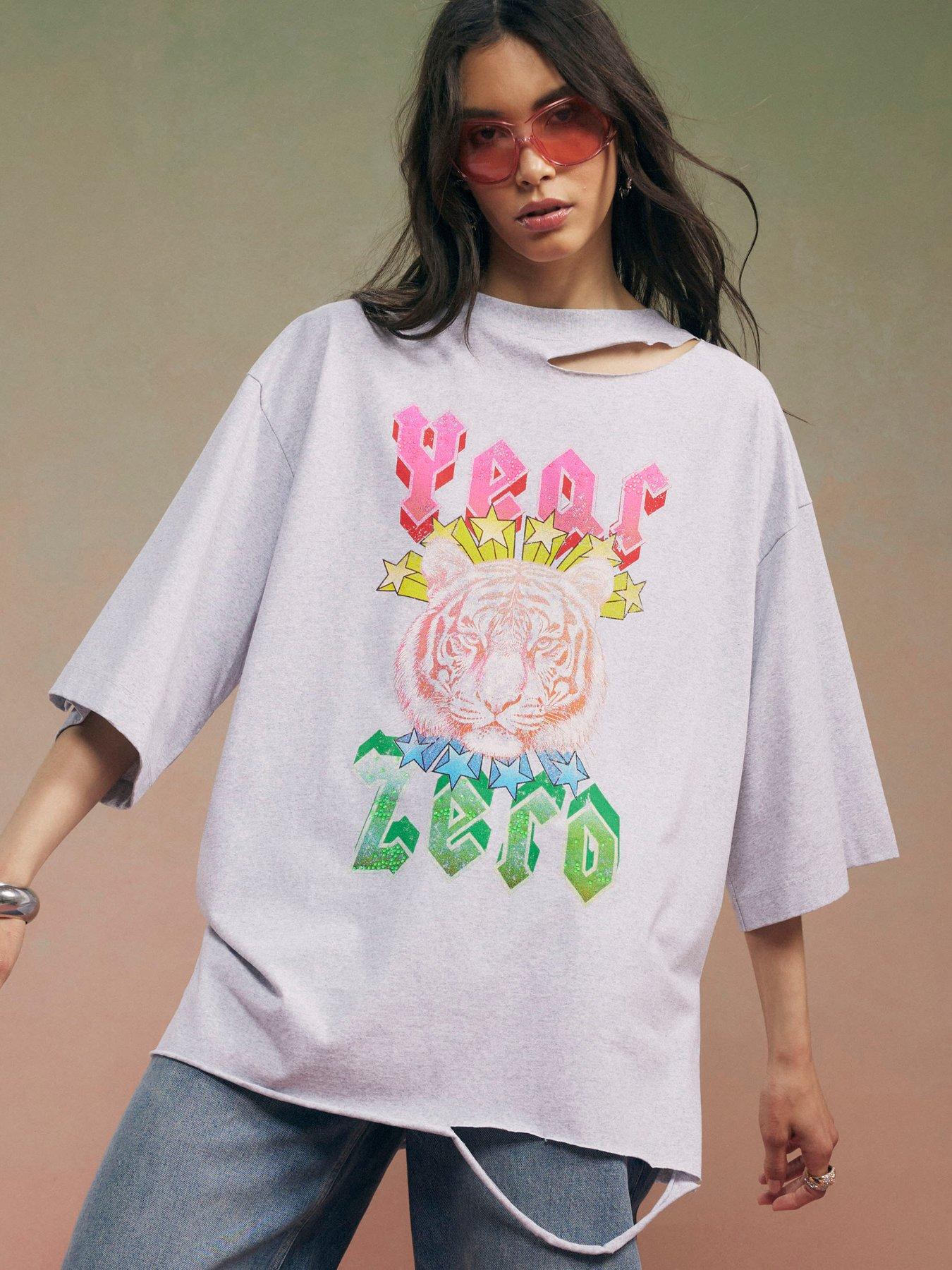 River Island Year Zero Tiger Boyfriend Fit T-shirt - Grey