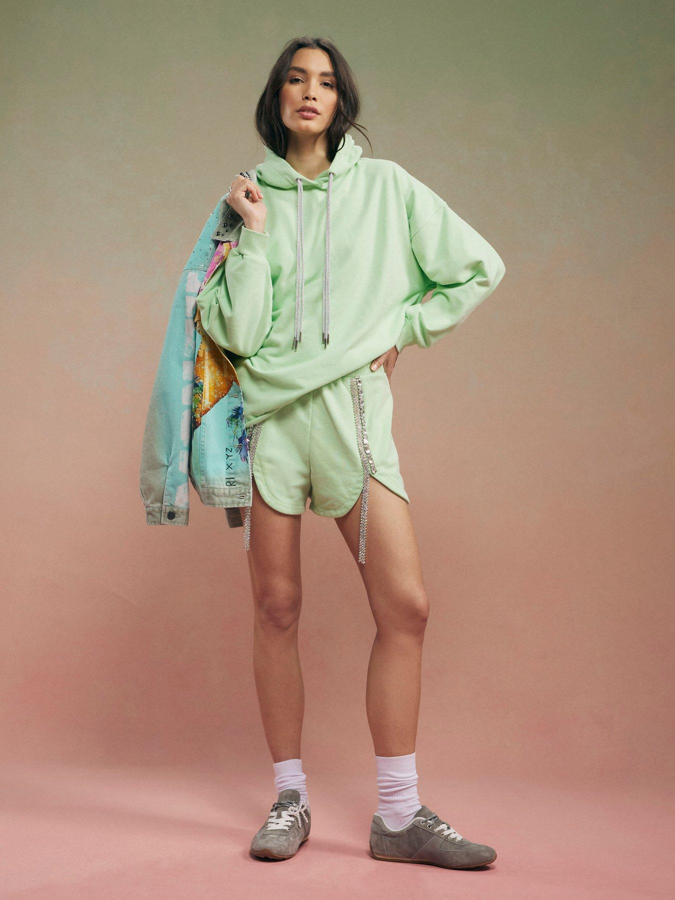 Image 3 of 4 of River Island Year Zero Embellished Cord Hoodie - Green