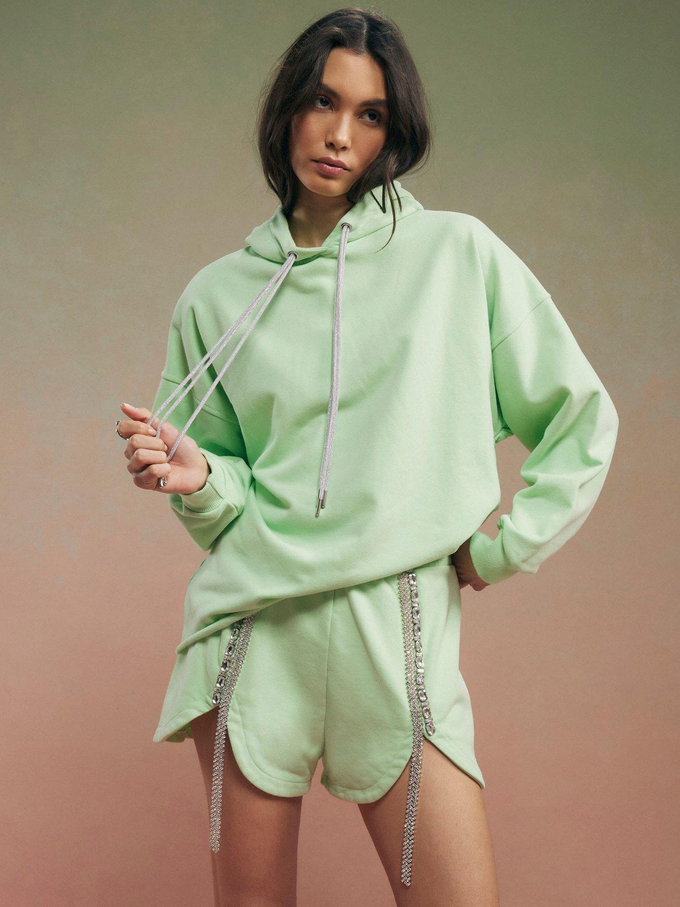 Image 4 of 4 of River Island Year Zero Embellished Cord Hoodie - Green